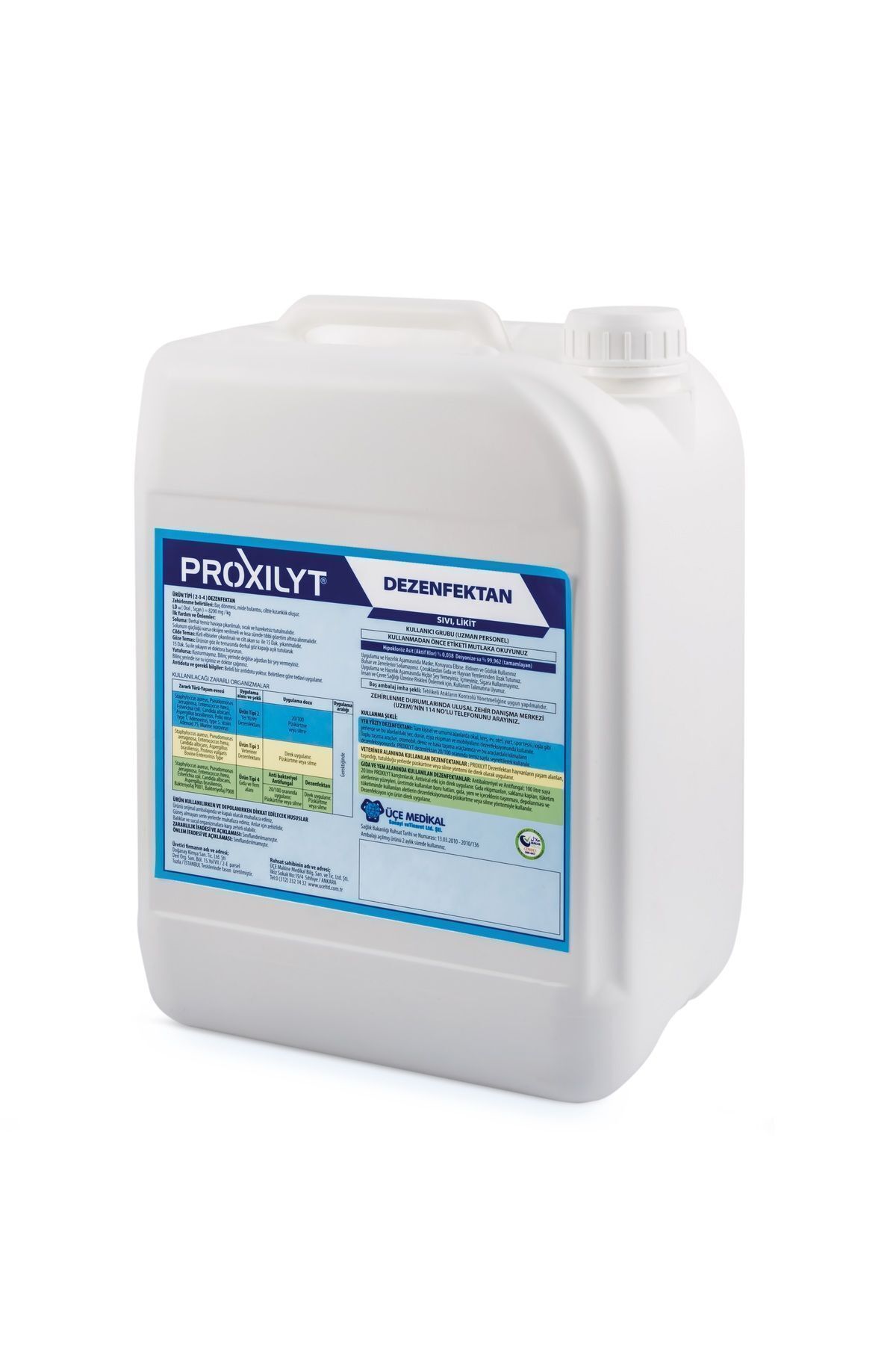 PROXİLYT Su Bazlı Alkolsüz (HİPOKLORÖZ) Yüzey Dezenfektanı 5 Litre Konsantre