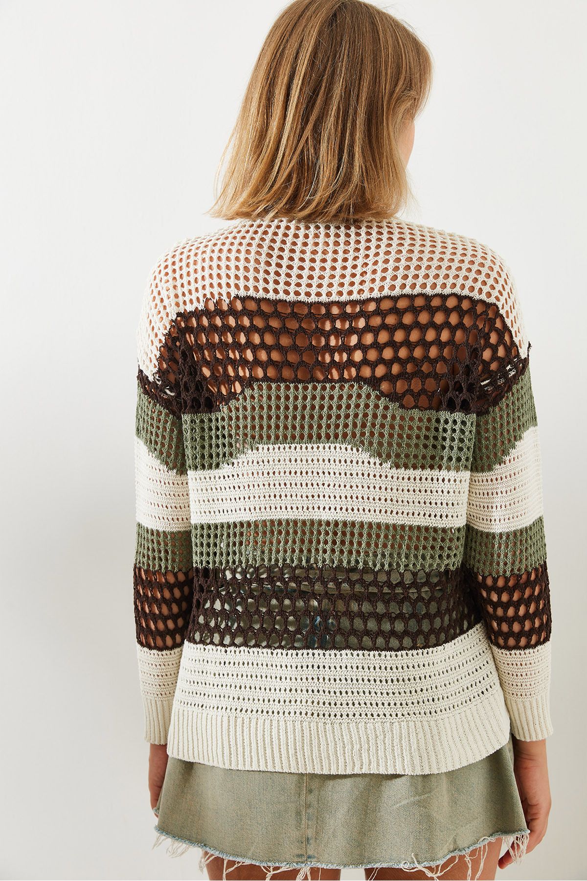 Bianco Lucci  Kadın Bisiklet Yaka Ajurlu Boncuk İşlemeli Triko Kazak 20246165 - Görsel 5