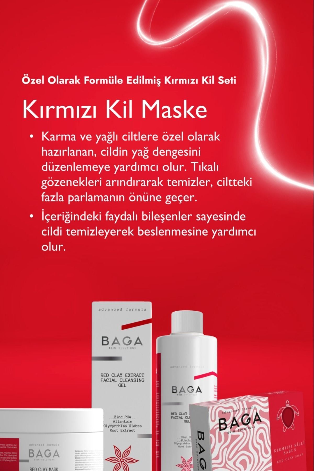 Kırmızı Kil Özlü Yüz Temizleme Jeli & Kırmızı Kil Maskesi & Kırmızı Killi Sabun 3'lü Set — Kırmızı Set — تصویر 2 از 3