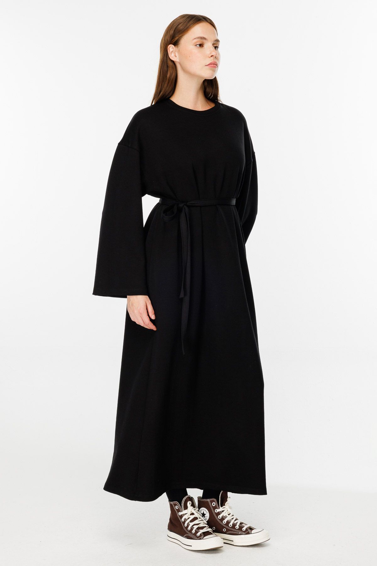 Hooopstore-Rochie lungă supradimensionată din bumbac neagră 1