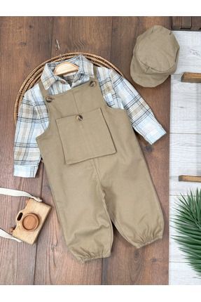 Genel Markalar Oduncu Gömlek Şapkalı Kanguru Cepli Kanvars Salopet Erkek Bebe...