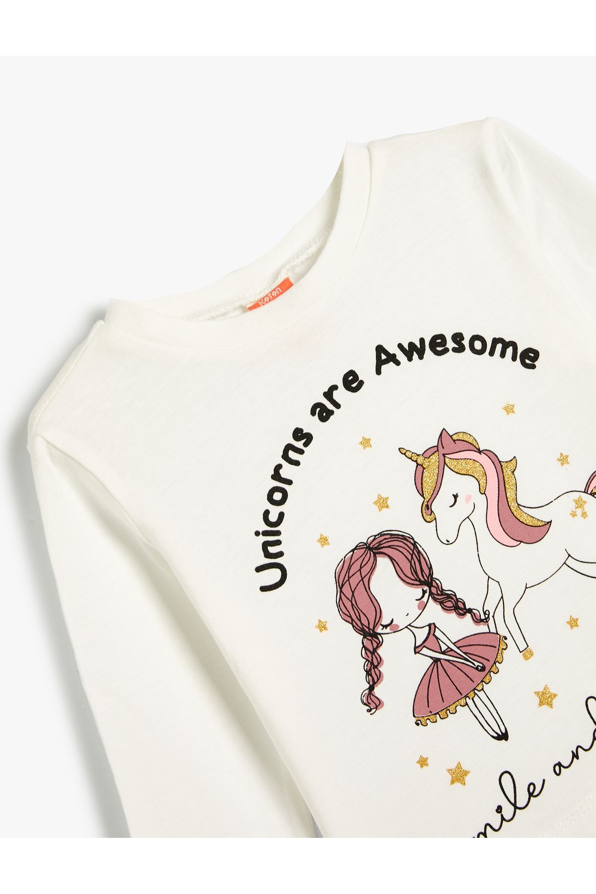 Tişört Uzun Kollu Unicorn Baskılı Bisiklet Yaka
