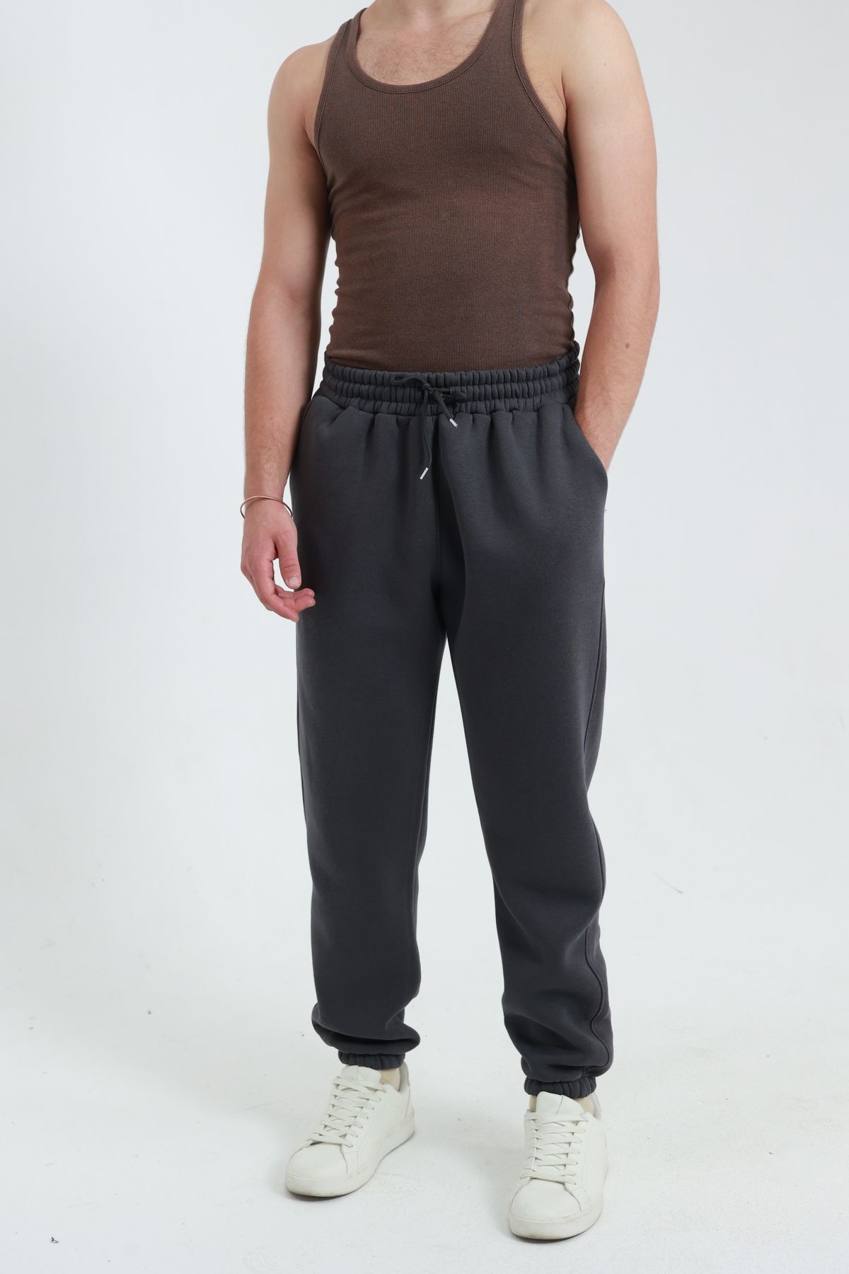 شلوار گرمکن مردانه خاکستری TKT | 3 İPLİK PAÇA LASTİKLİ ERKEK-001 اورجینال - تصویر 2
