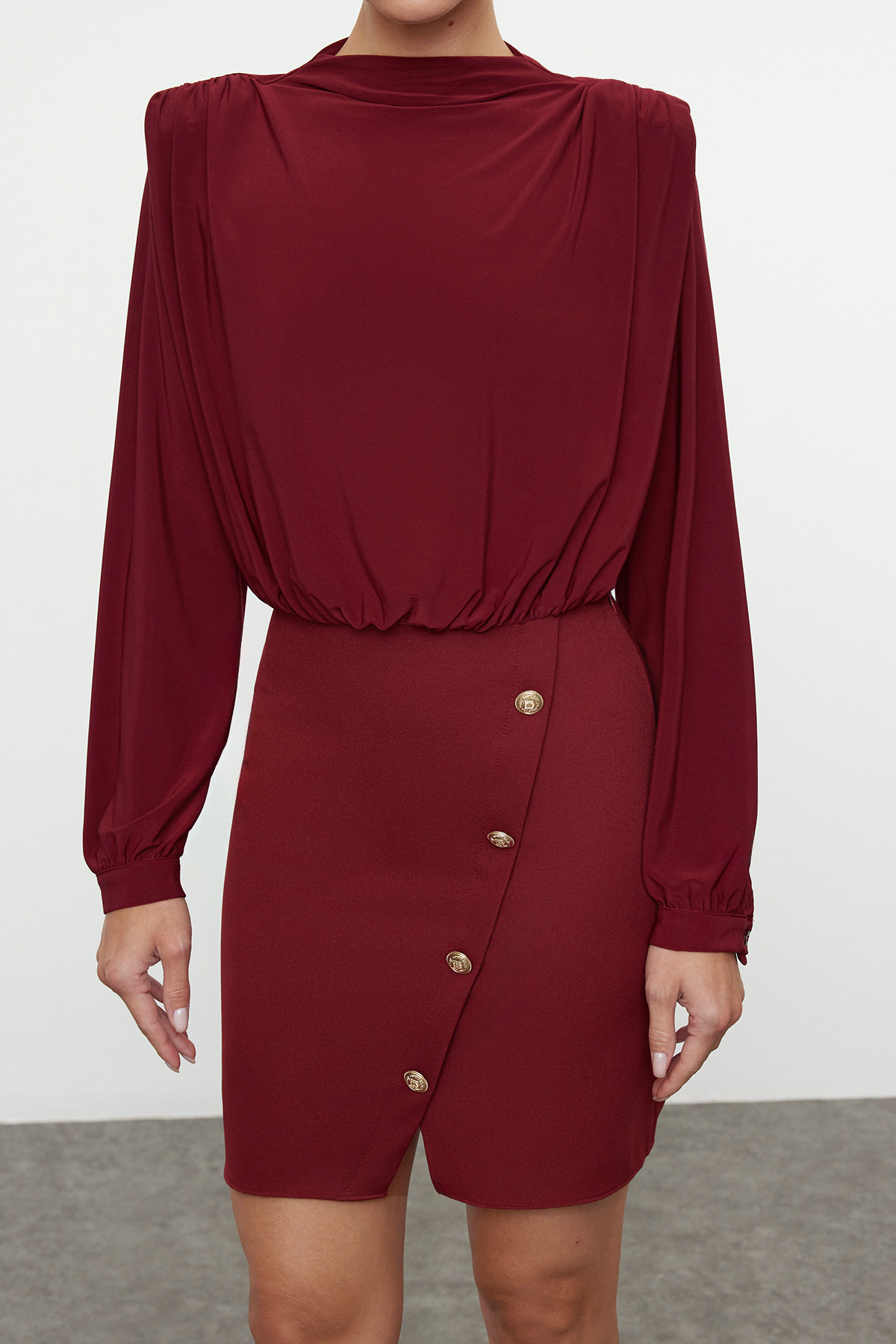 Trendyol Collection Burgundowa Mini Sukienka Tkana - Prosta Wyściełana Twoaw24el00483