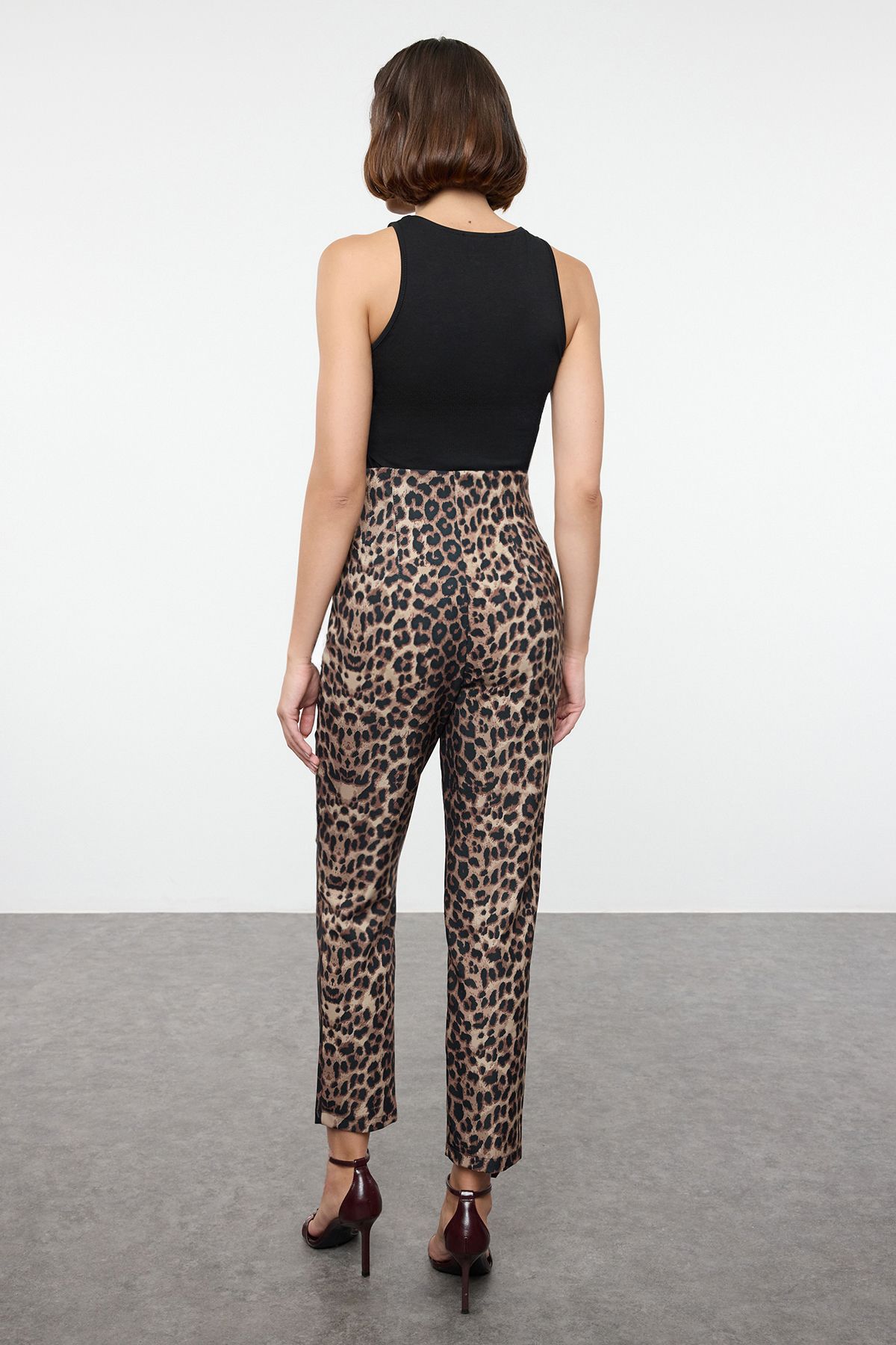 Trendyol Collection-Multi-Colored Leopard Print Cigarette Pants with High Waist and Ankle Length - Twoss20Pl0515 5