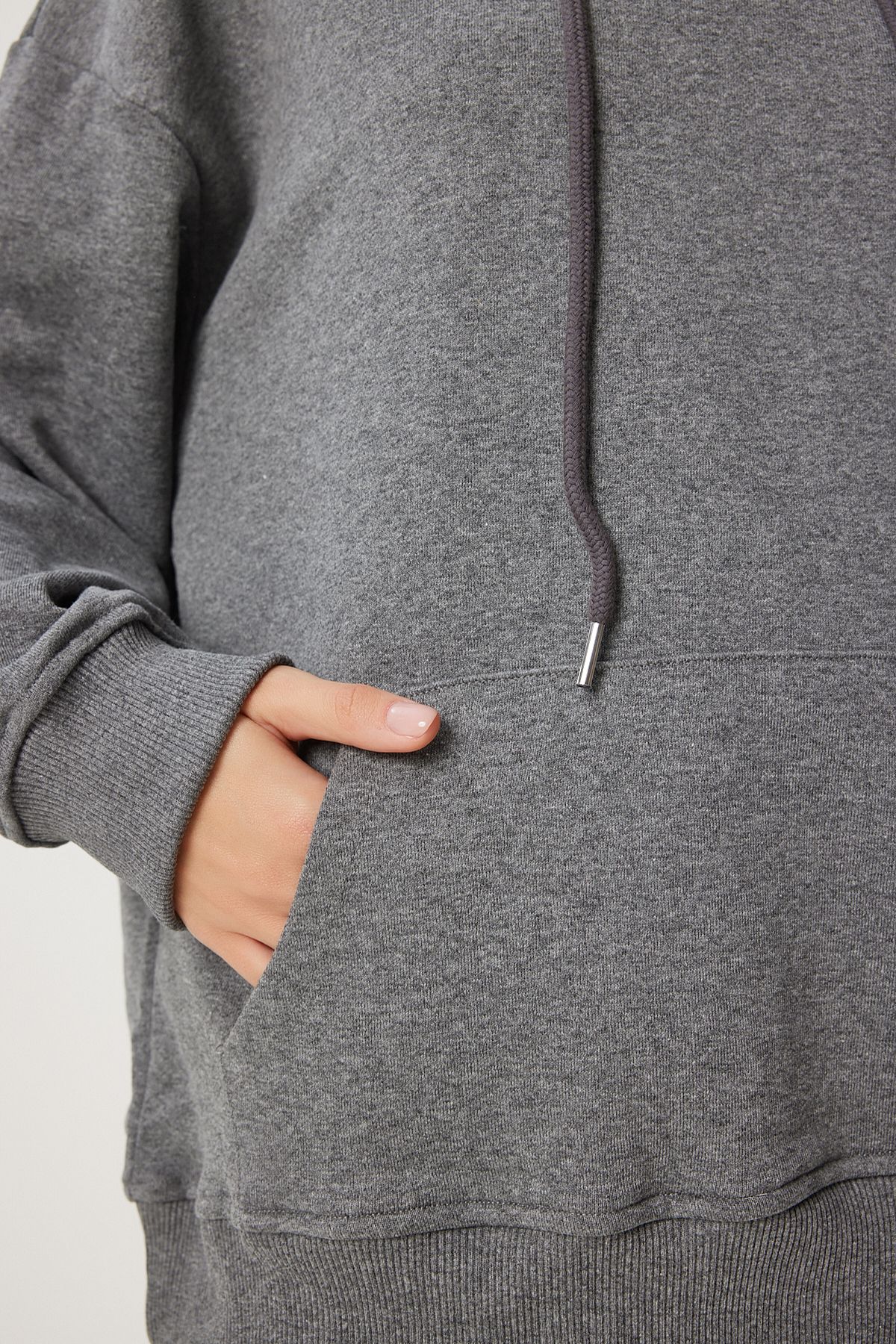Happiness İstanbul-Anthrazitfarbenes Kapuzen-Sweatshirt- und Jogger-Trainingsanzug-Set – PYS0027 7