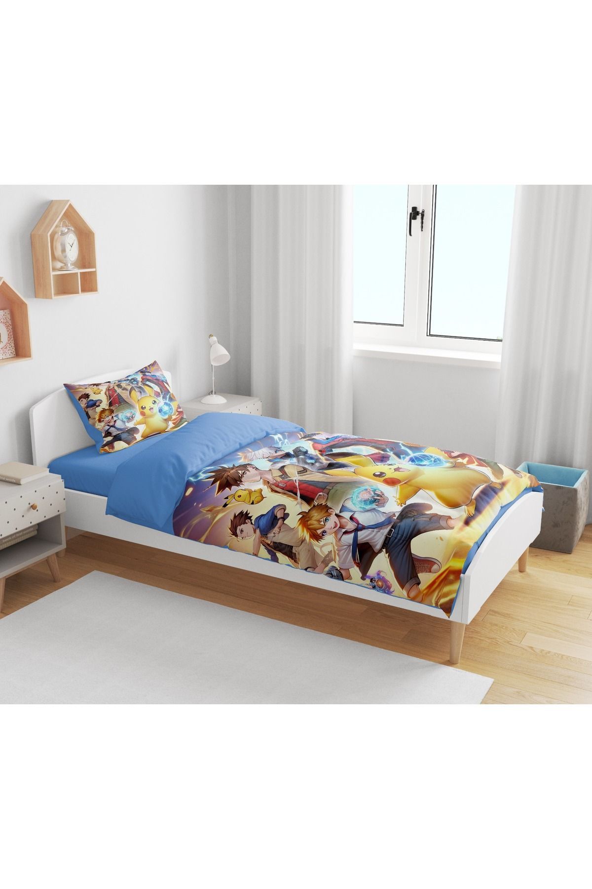 Home-Pikachu Patterned 3D Digital Single Size Bedding Set 2