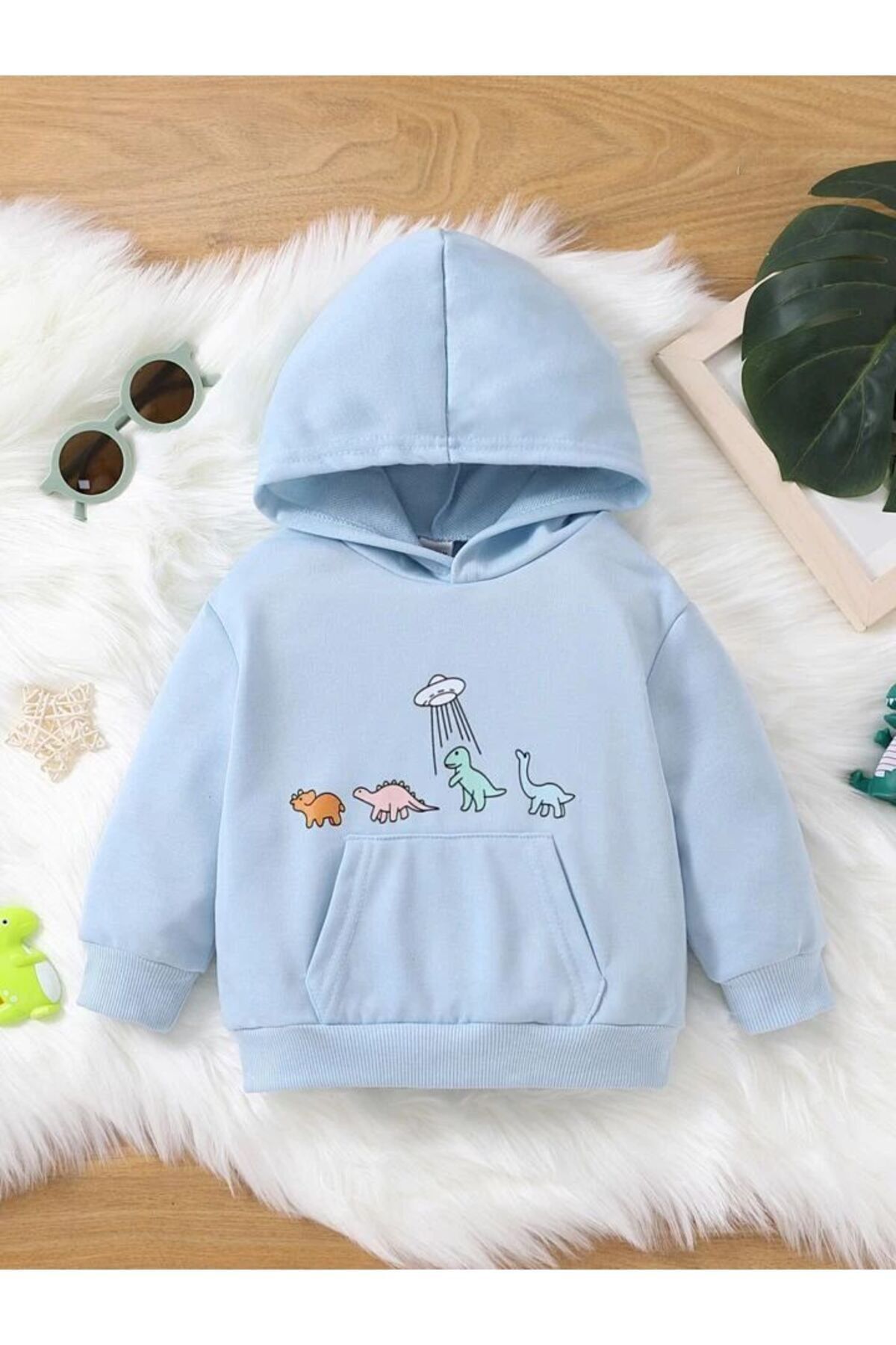 GLOWES Hanorac Pentru Copii Unisex Cu Imprimeu Dinosaur Ozn - Bumbac Cu 3 Fire, Hanorac Supradimensionat Unisex - 13–14 years