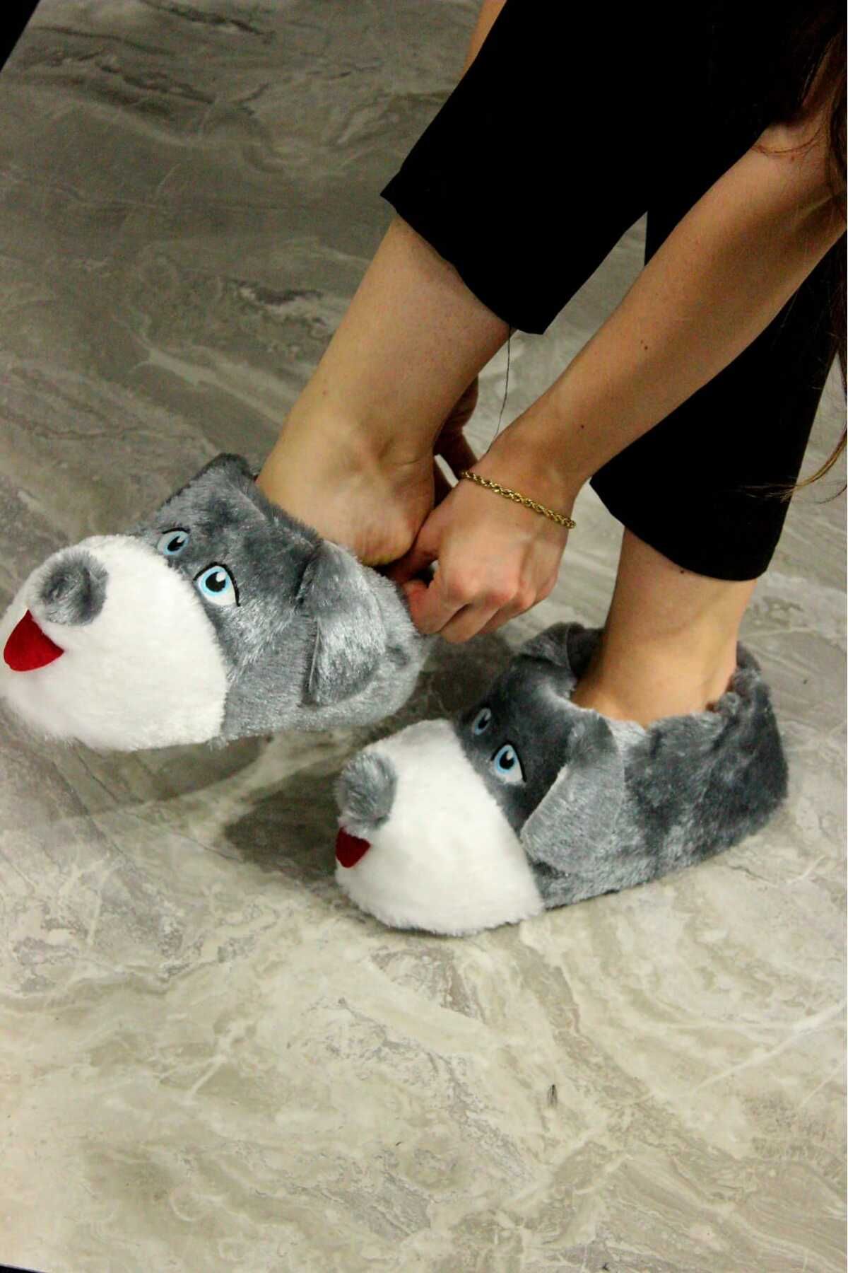 Genel Markalar Köpek Figürlü Peluş Panduf Ev Pandufu Unisex Köpekli Panduf