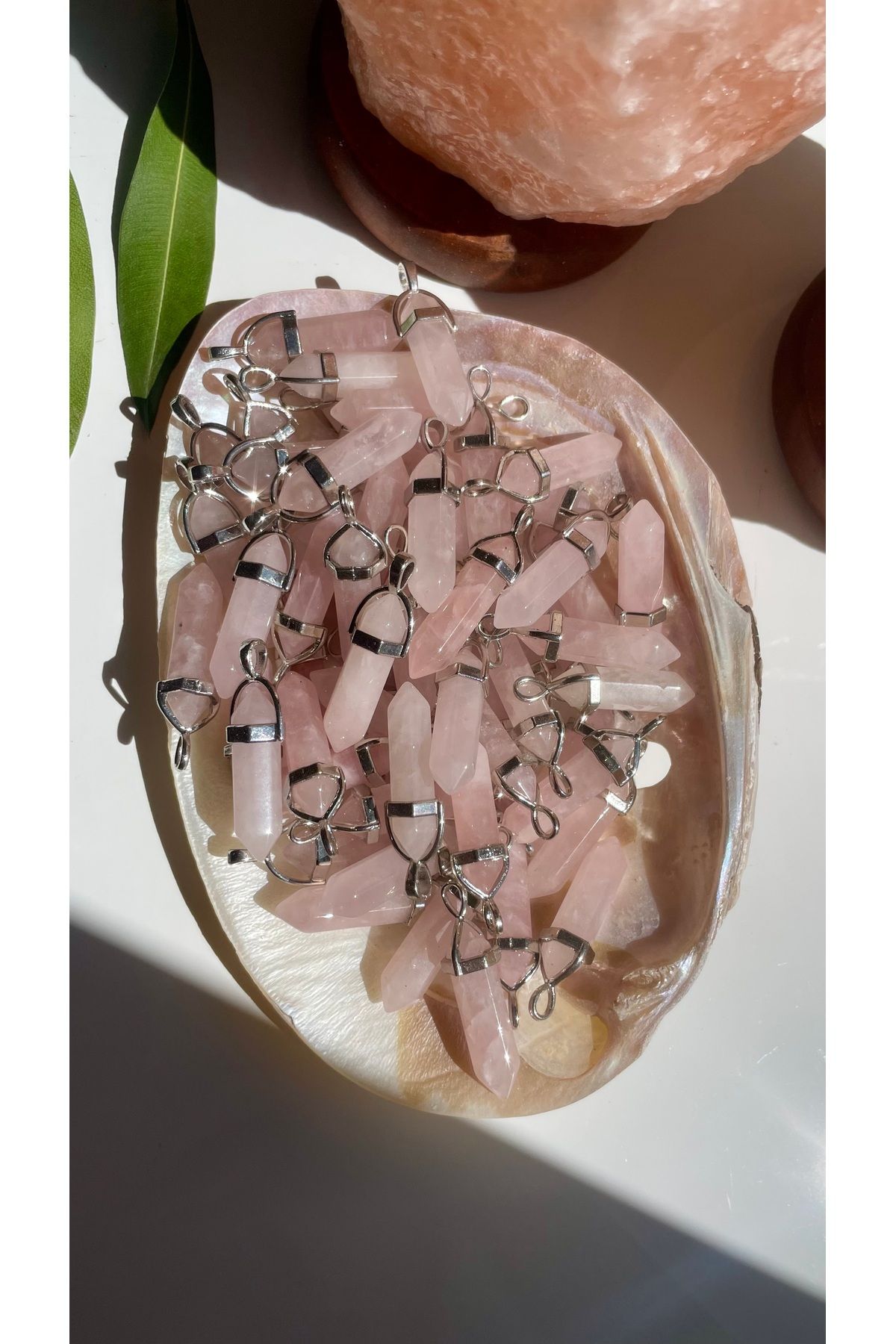 Sevde Doğaltaş Pembe Kuvars Çivi Kolye Ucu