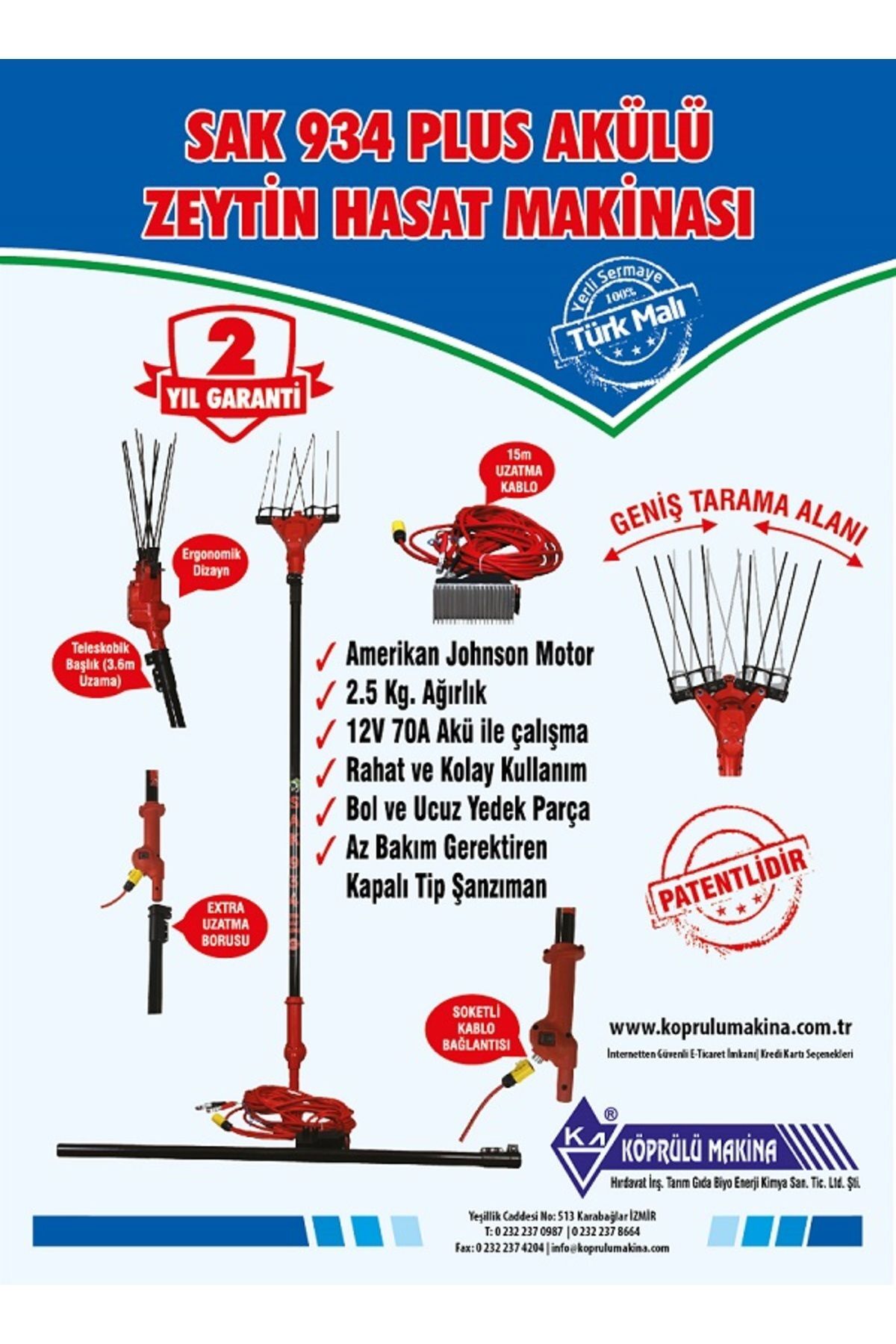 köprülü makina SAK 934 PLUS ZEYTİN SİLKELEME MAKİNESİ VE ŞARJLI EL