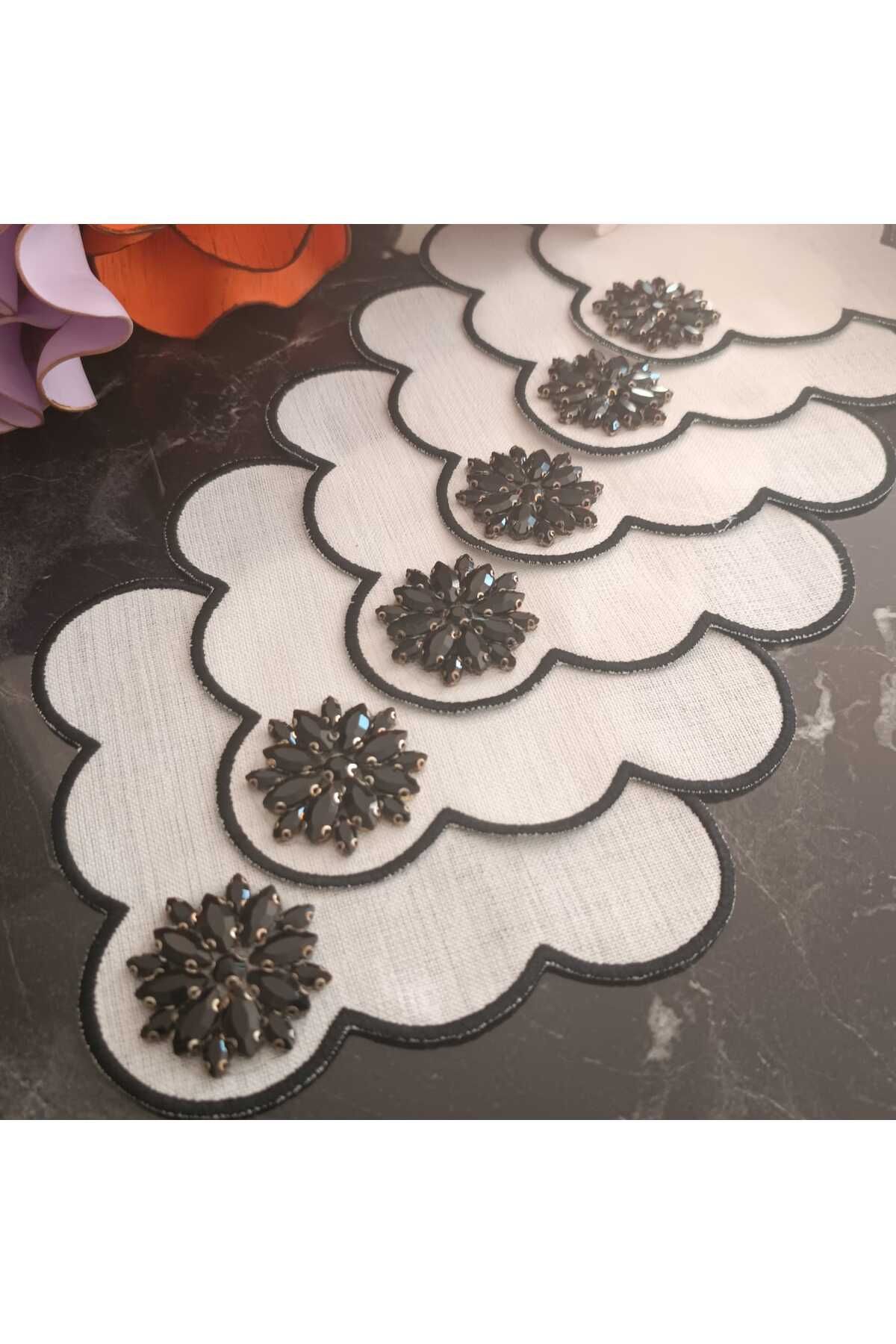 Fleur De Pierre (TAŞ ÇİÇEK) SİYAH TAŞLI Kahve Yanı Kokteyl Peçetesi Leke Tutmayan Kumaş 6 Adet