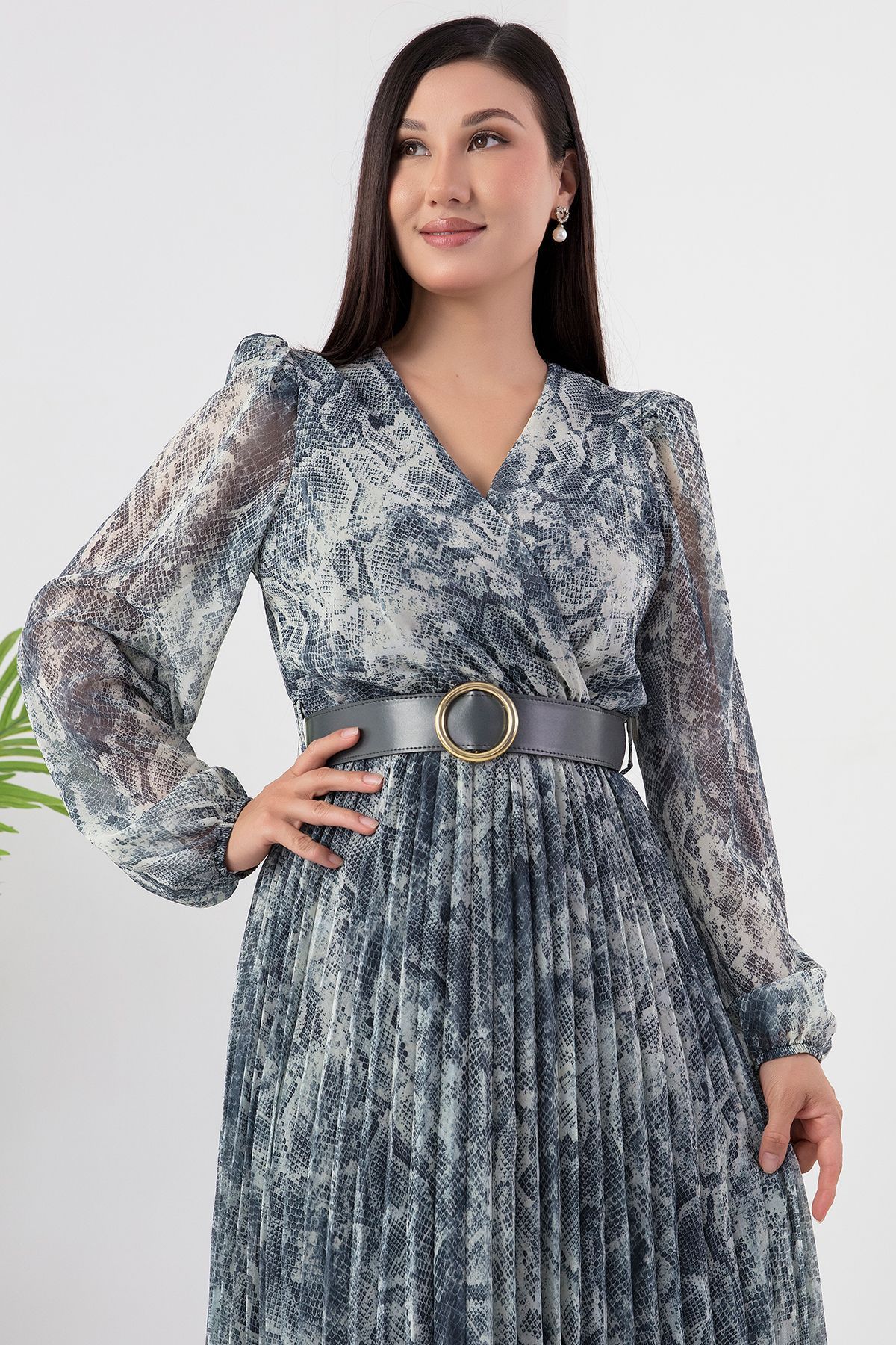 PULLIMM-Rochie din șifon cu două piepte cu centură - GRS3286 2