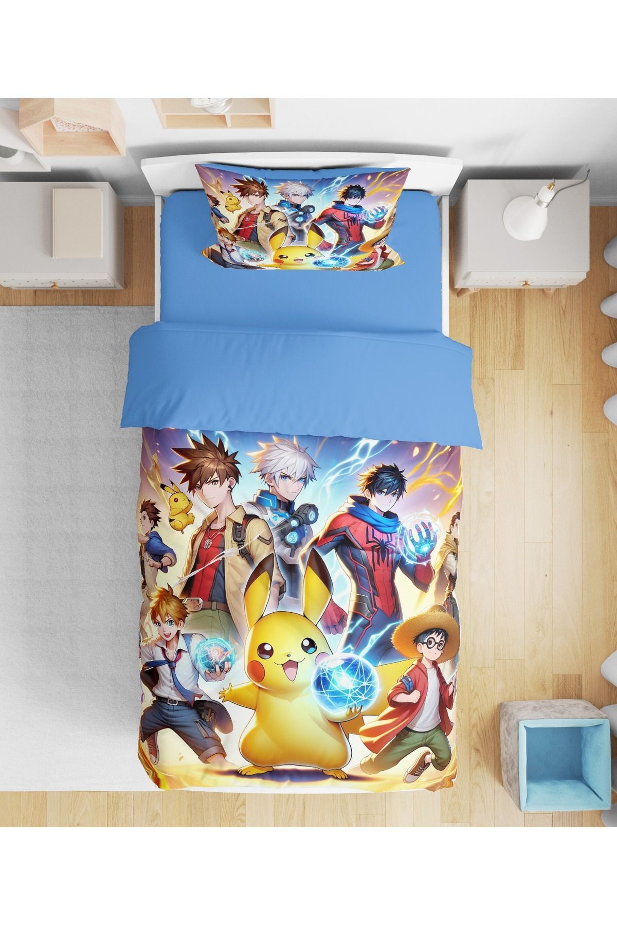 Home-Pikachu Patterned 3D Digital Single Size Bedding Set 1