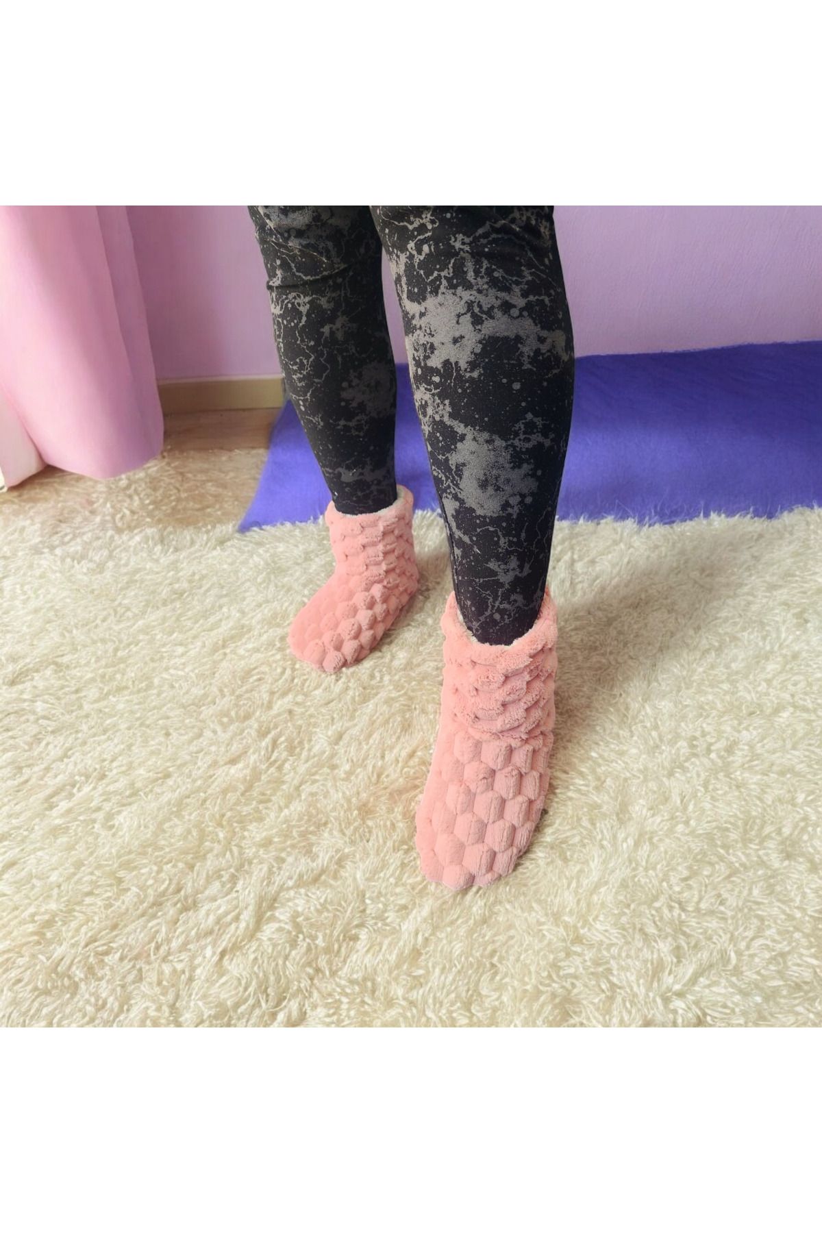 GEZER Ortopedik Yumuşacık Kışlık Peluş Hafif Taban Ev botu,Pandufu