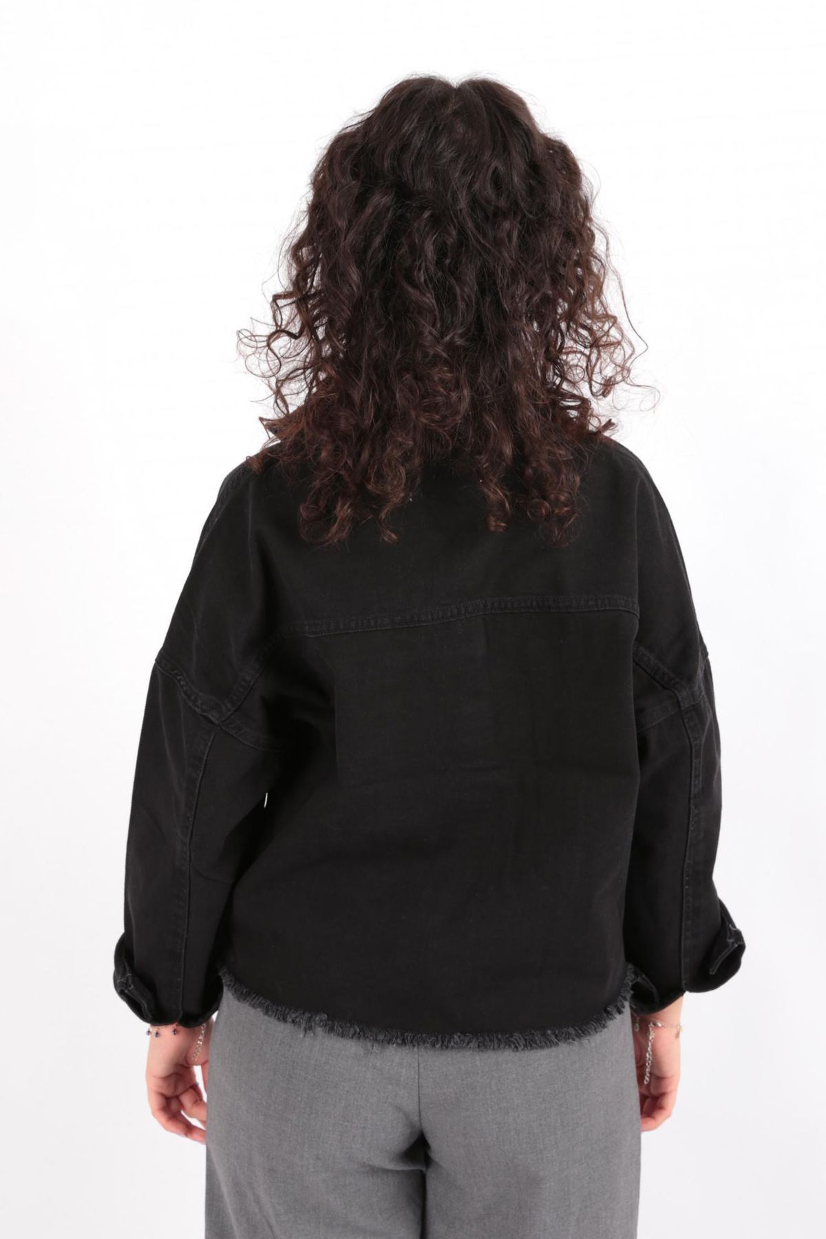 Hadise-5175 Model - Denim Jacket with Double Pockets and Tassels 4