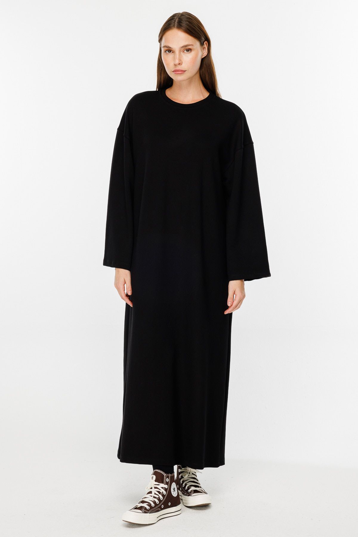 Hooopstore-Rochie lungă supradimensionată din bumbac neagră 6