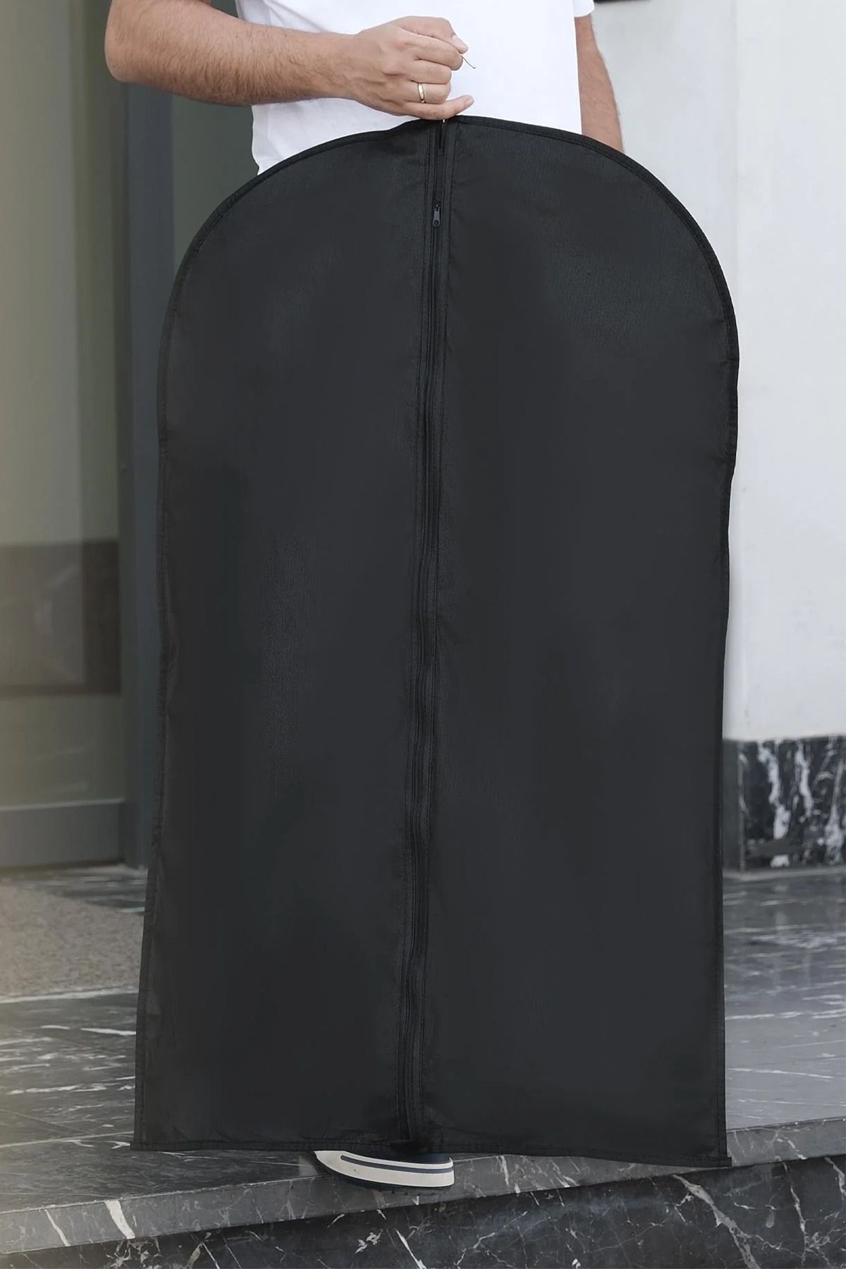 Milenay 5 Adet Fermuarlı Siyah Takım Elbise Kılıfı, Elbise Hurcu, 60x100cm