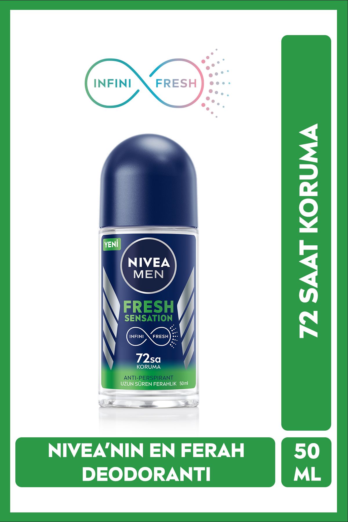 دئودورانت Roll-on مردانه Fresh Sensation 50 میلی لیتری، محافظ 72 ساعته ضد تعریق، محافظت طولانی مدت NIVEA