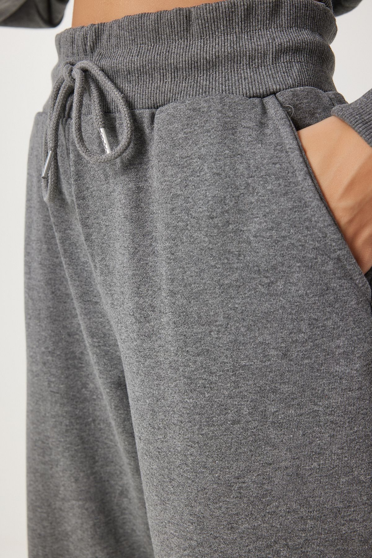 Happiness İstanbul-Anthrazitfarbenes Kapuzen-Sweatshirt- und Jogger-Trainingsanzug-Set – PYS0027 8