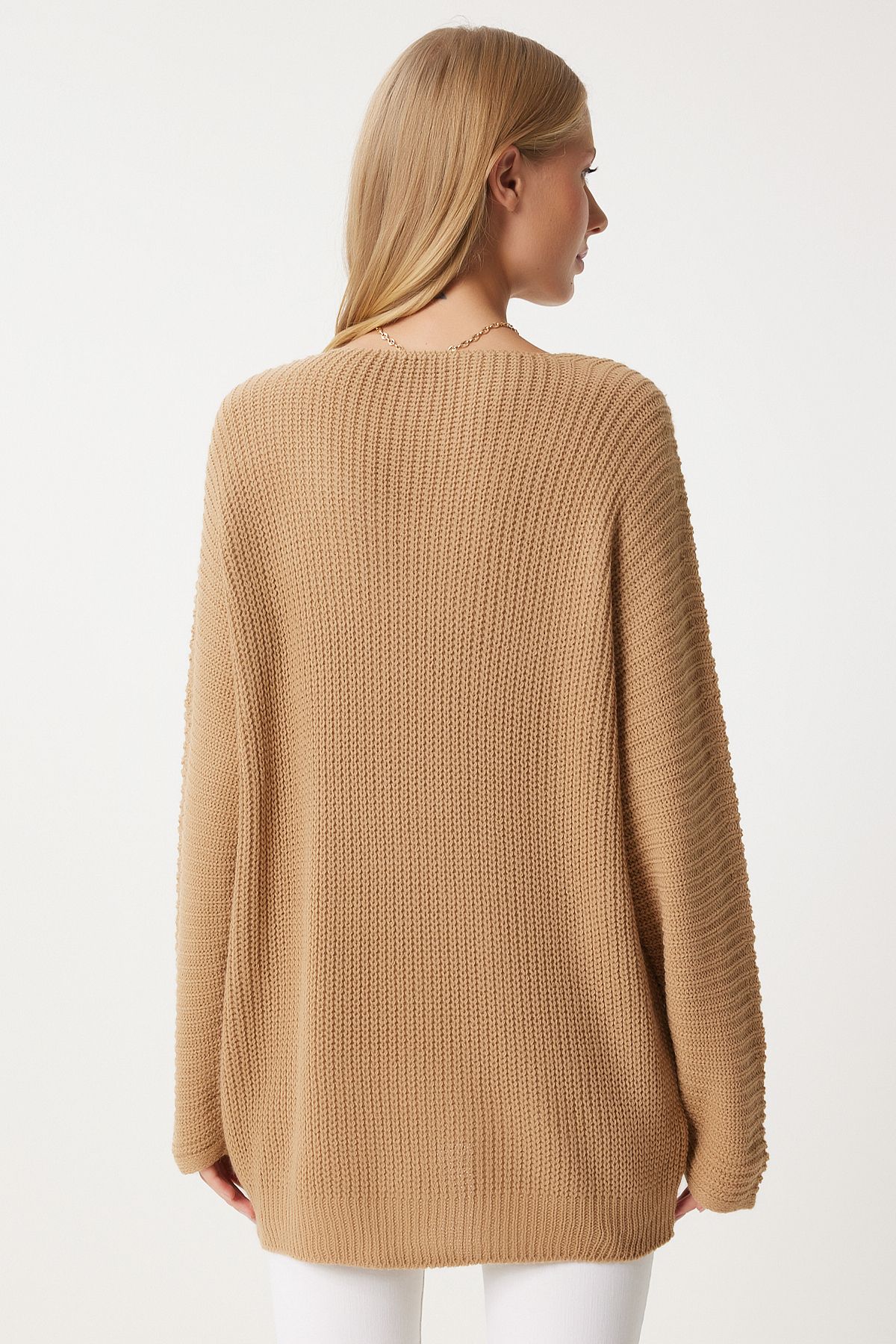 Happiness İstanbul-Damen-Strickpullover „Thessaloniki“ in Keksform mit V-Ausschnitt, Übergröße, ZA00059 6