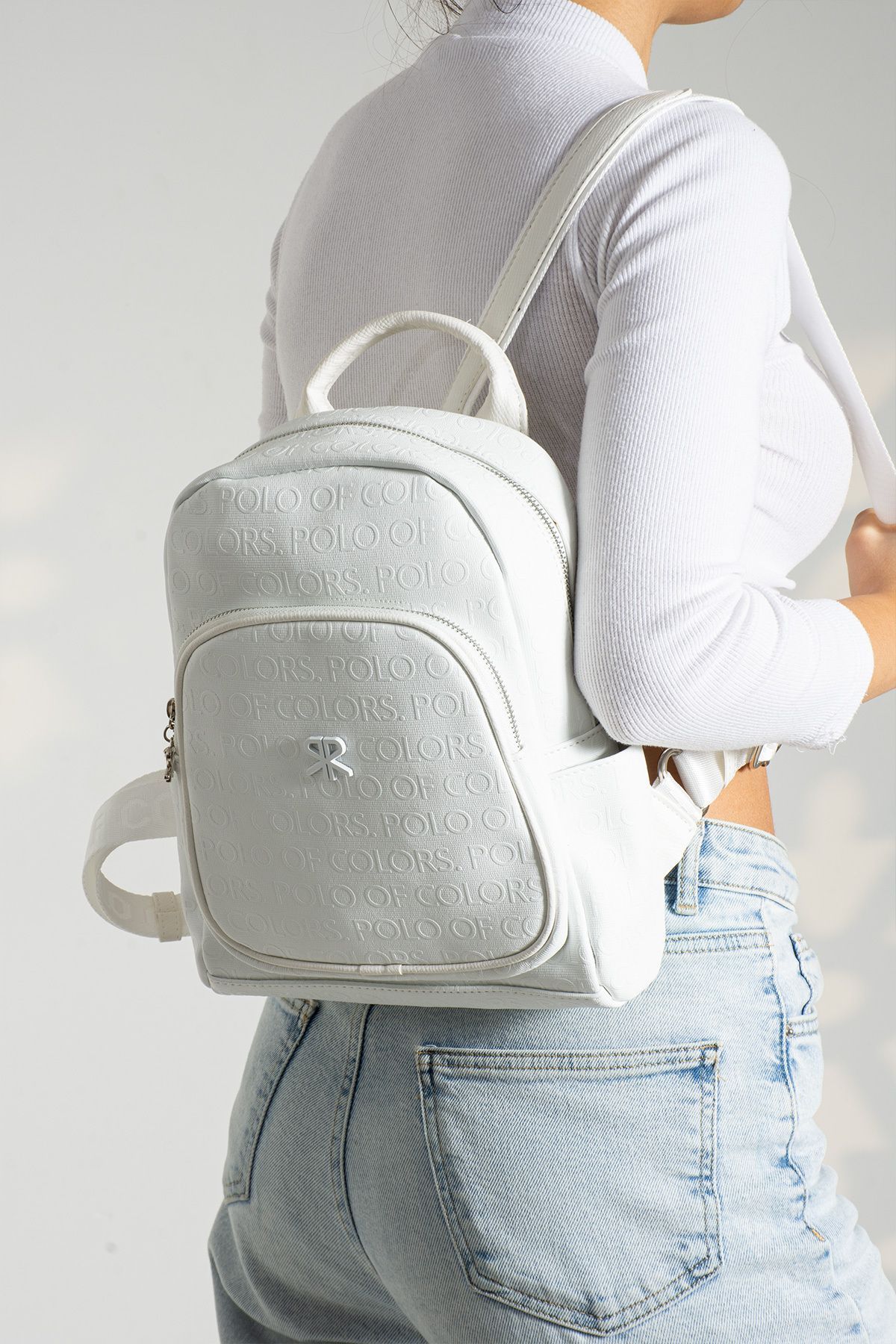 ImPolo Rucsac De Damă Cu Imprimeu Alb Asiatic - Dimensiune 27x32 Femeie - One Size