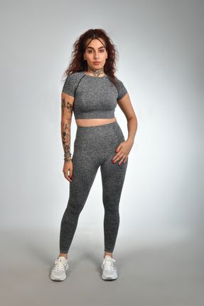 gymphoenix Milano Gri Kısa Kol Tayt Takım
