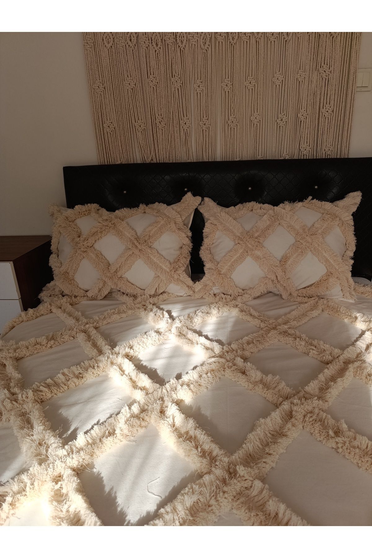 Kubrahobi-Double Bohemian Bed Frame - Scandinavian Model, Beige 2
