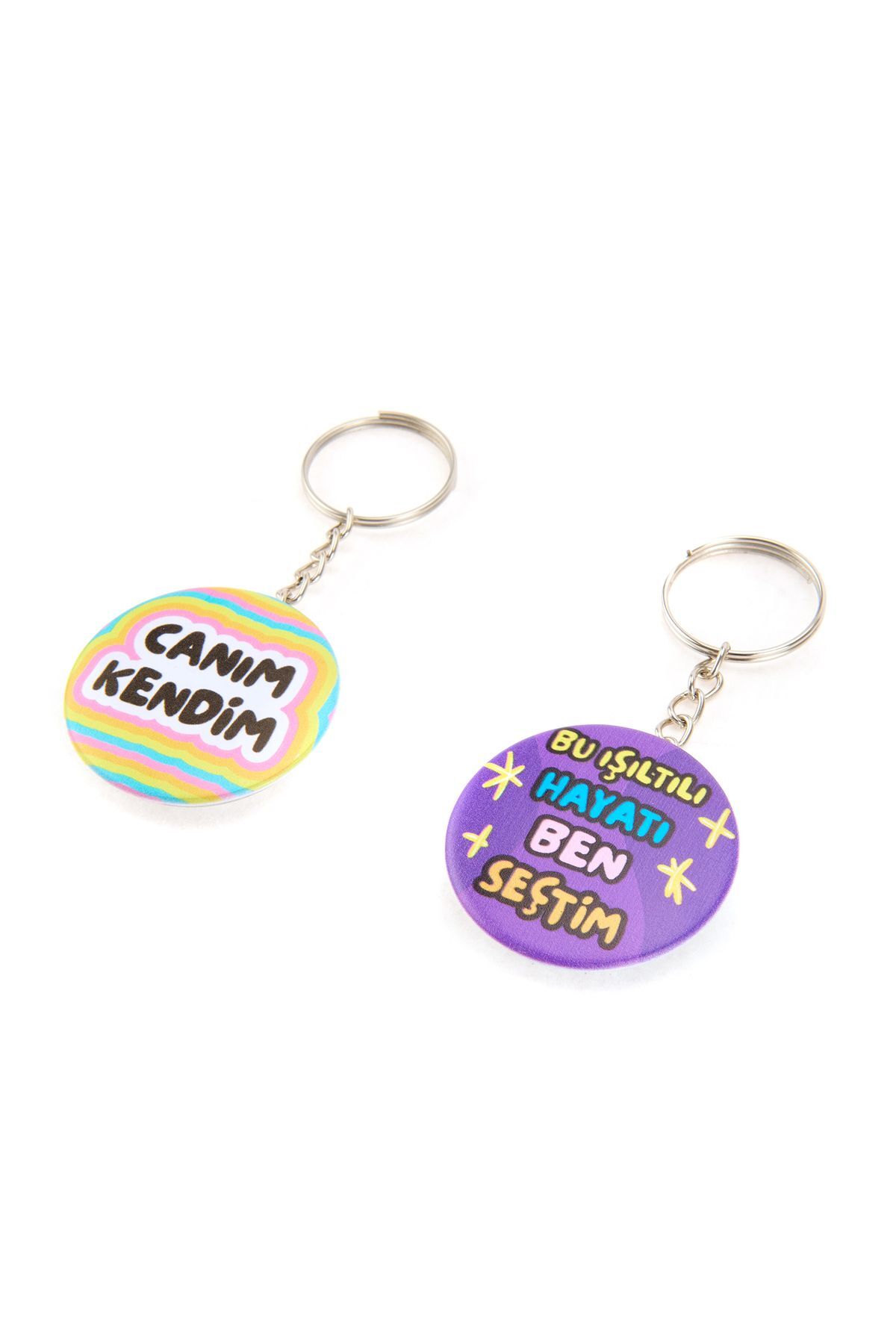Overcoat Design Glitter Life 2-Piece Metal Keychain Set - Colorful - 10 cm