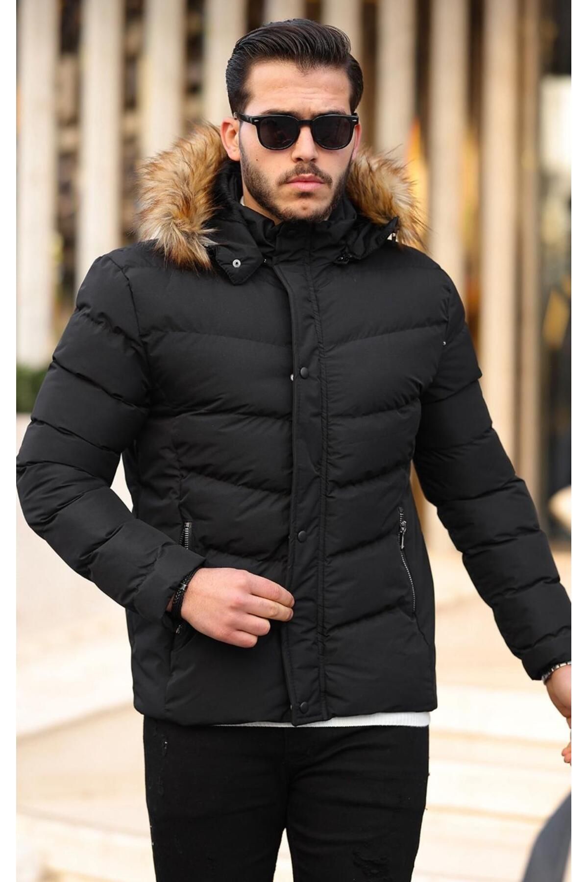 مرو لایف کاپشن و پالتوی پفی مشکی مردانه کلاه دار ضد آب و باد