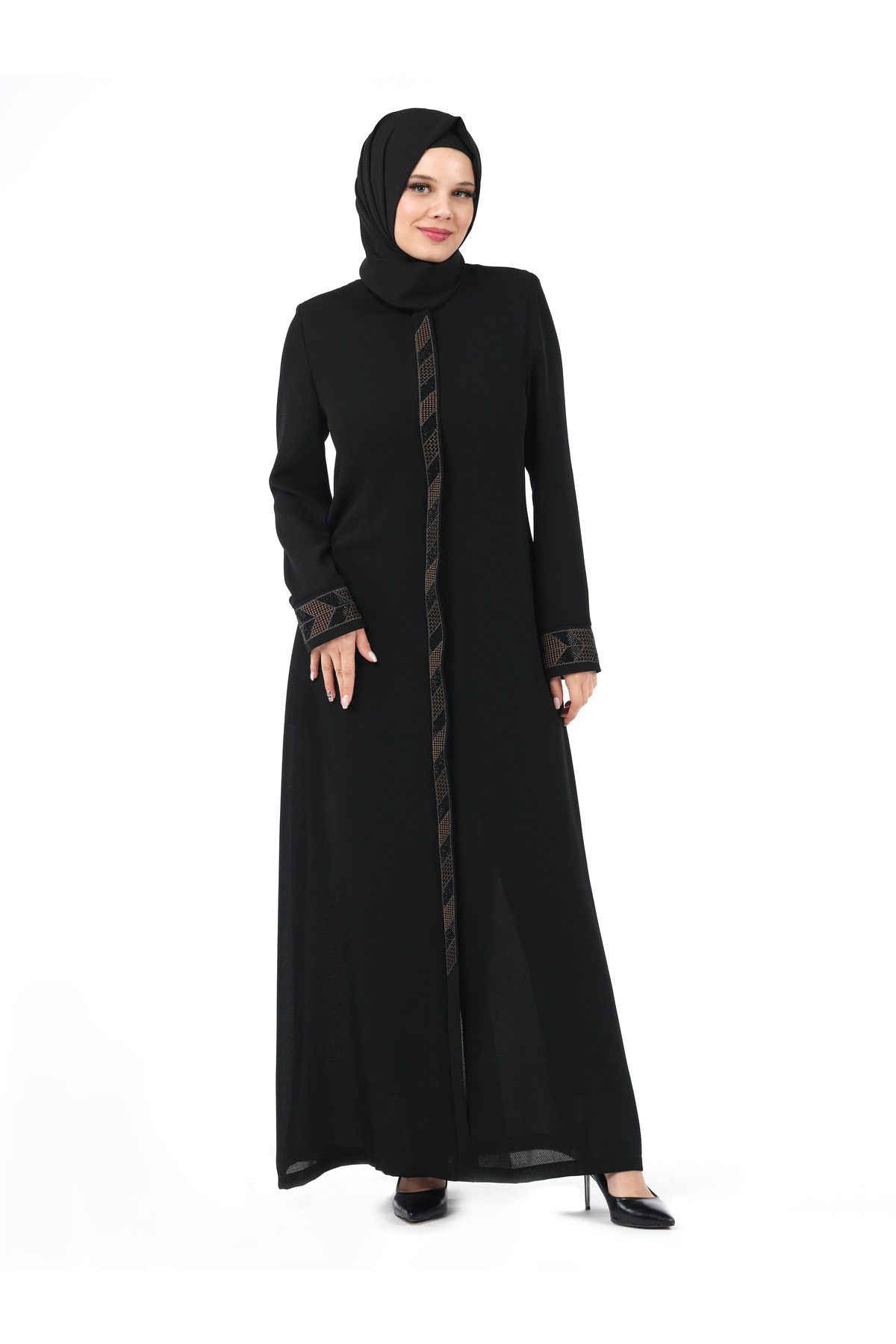 ihvanonline زیپ مخفی مشکی پارچه لانه زنبوری مشکی Abaya 24380