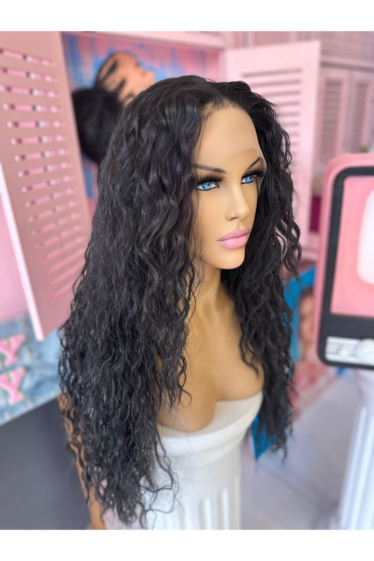 LOLLY PONY-80cm الأسود الأفرو الألياف الكورية الاصطناعية الجبهة تول شعر مستعار 2