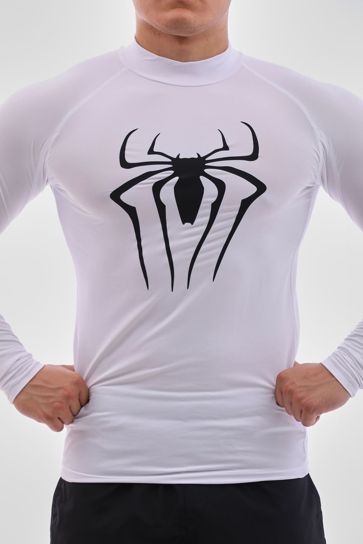 YHM Boğazlı Compression Body Spiderman Slim Fit Beyaz Esnek Spor