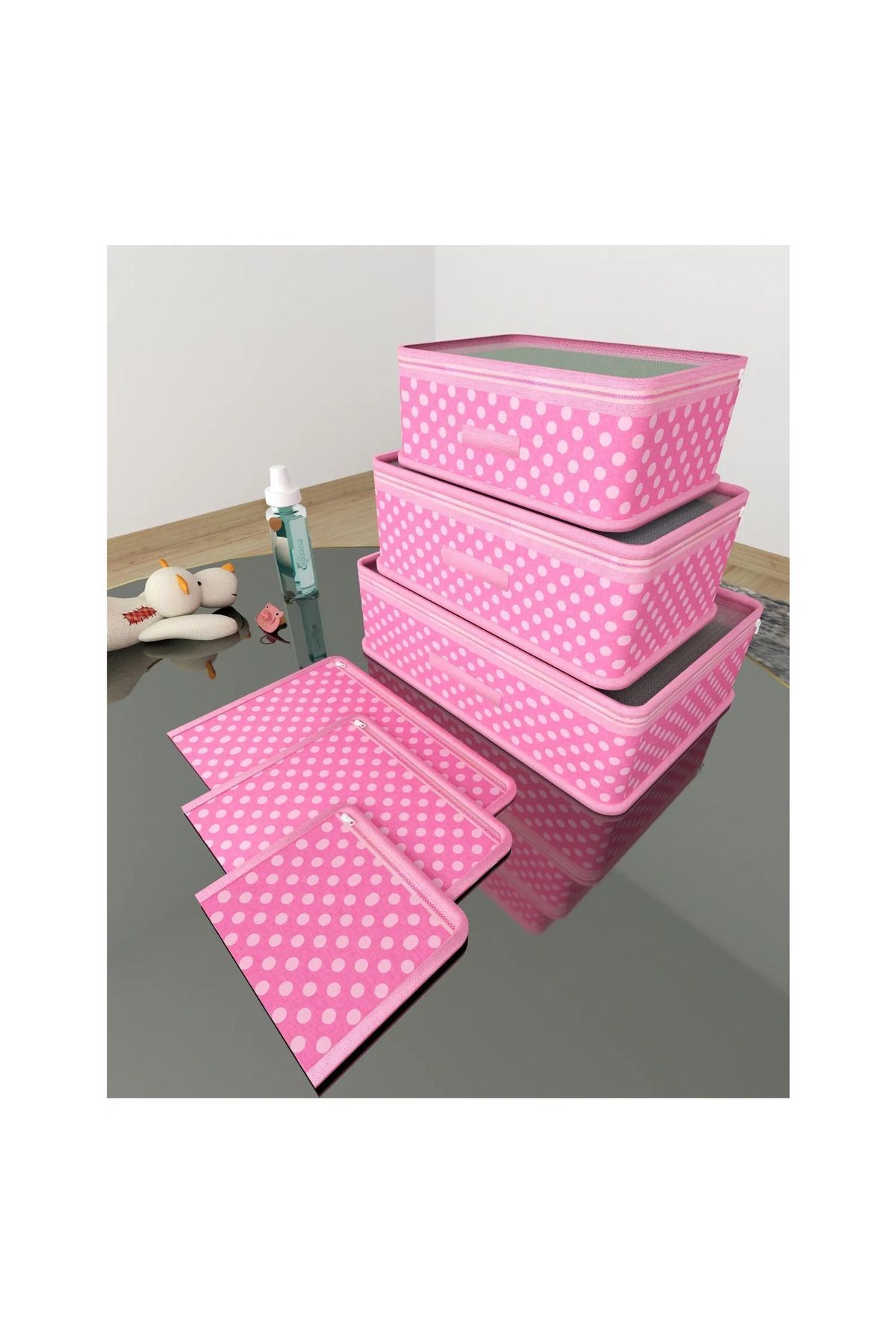 Pembe Desen Sevimli 6 Parça Valiz Seti