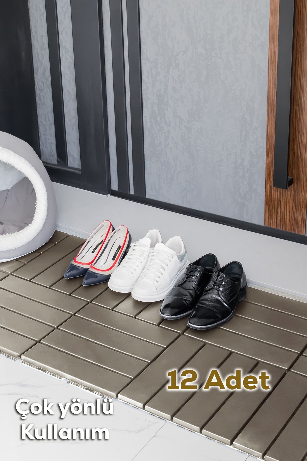 Porsima 1177 Set De 12 - Grădină, Balcon, Terasă, Covoraș De Baie Cu Tapițerie Latte Și Gresie De Exterior - One Size