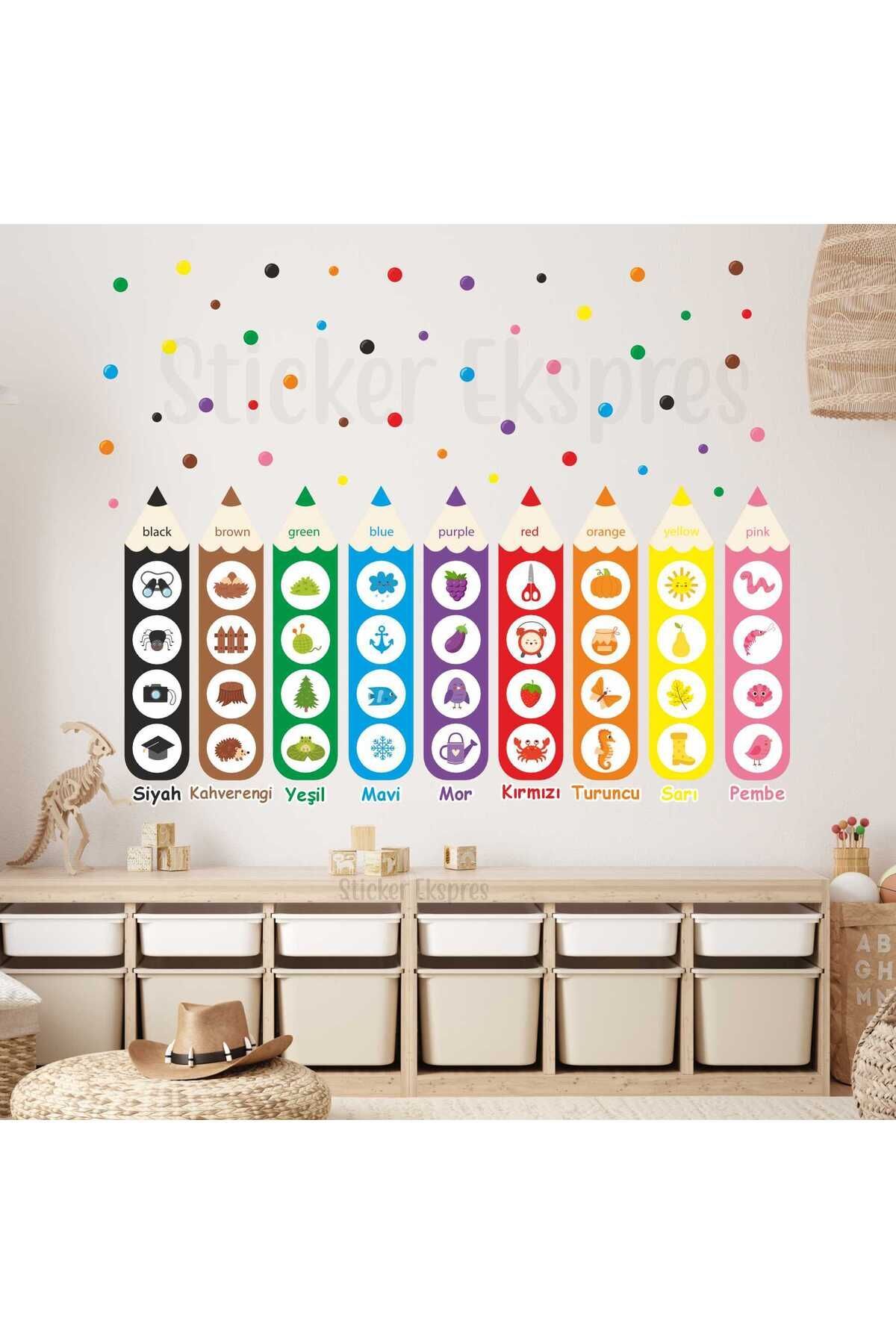 Sticker Ekspres Renkleri Öğreniyorum Anaokulu Kreş Okul Çocuk Odası Duvar Kapı Cam Sticker Seti fotoğrafı 2 (önizleme)