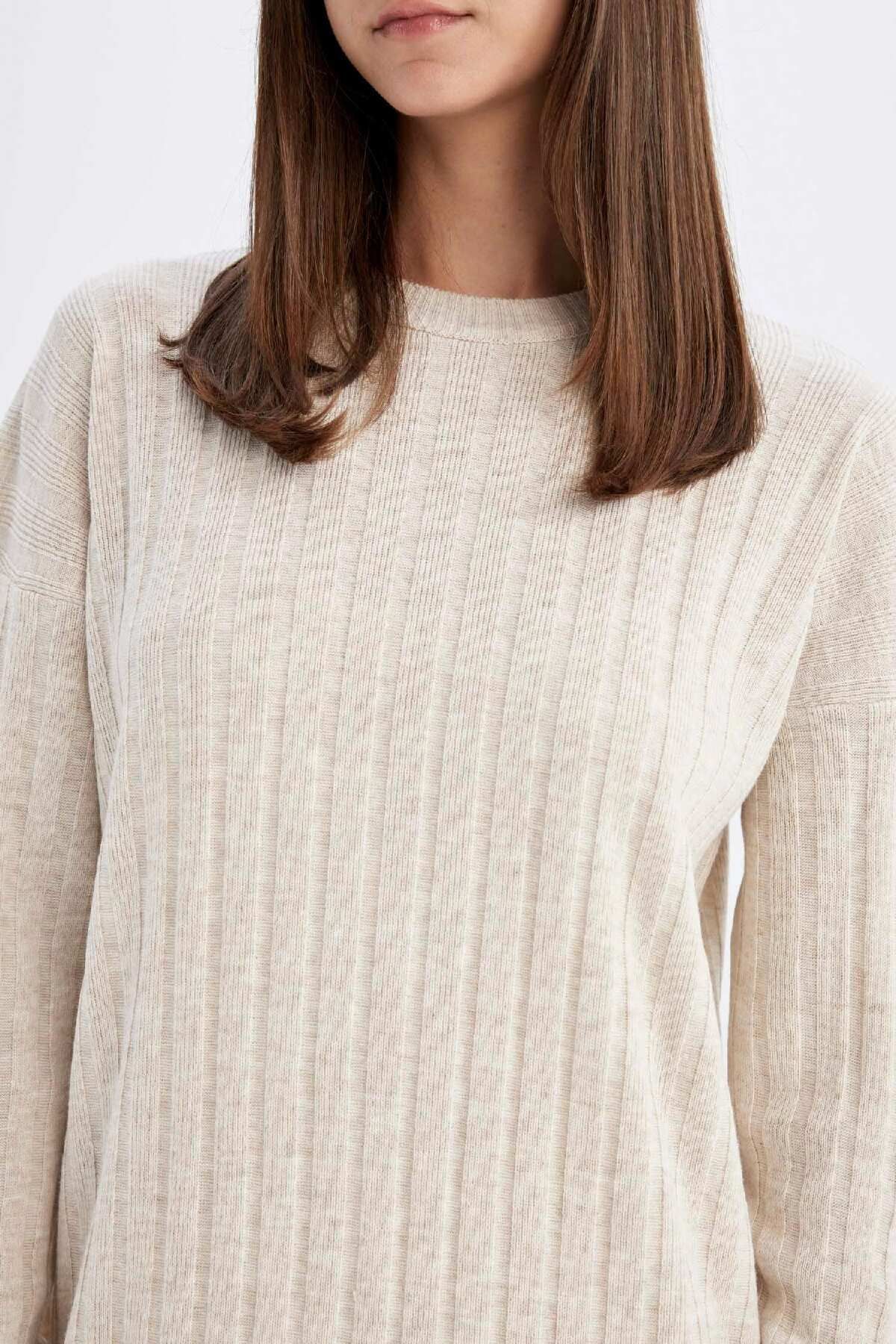 Regular Fit Yarım Balıkçı Yaka Basic Düz Uzun Kollu Triko Elbise W0986az24wn - 4