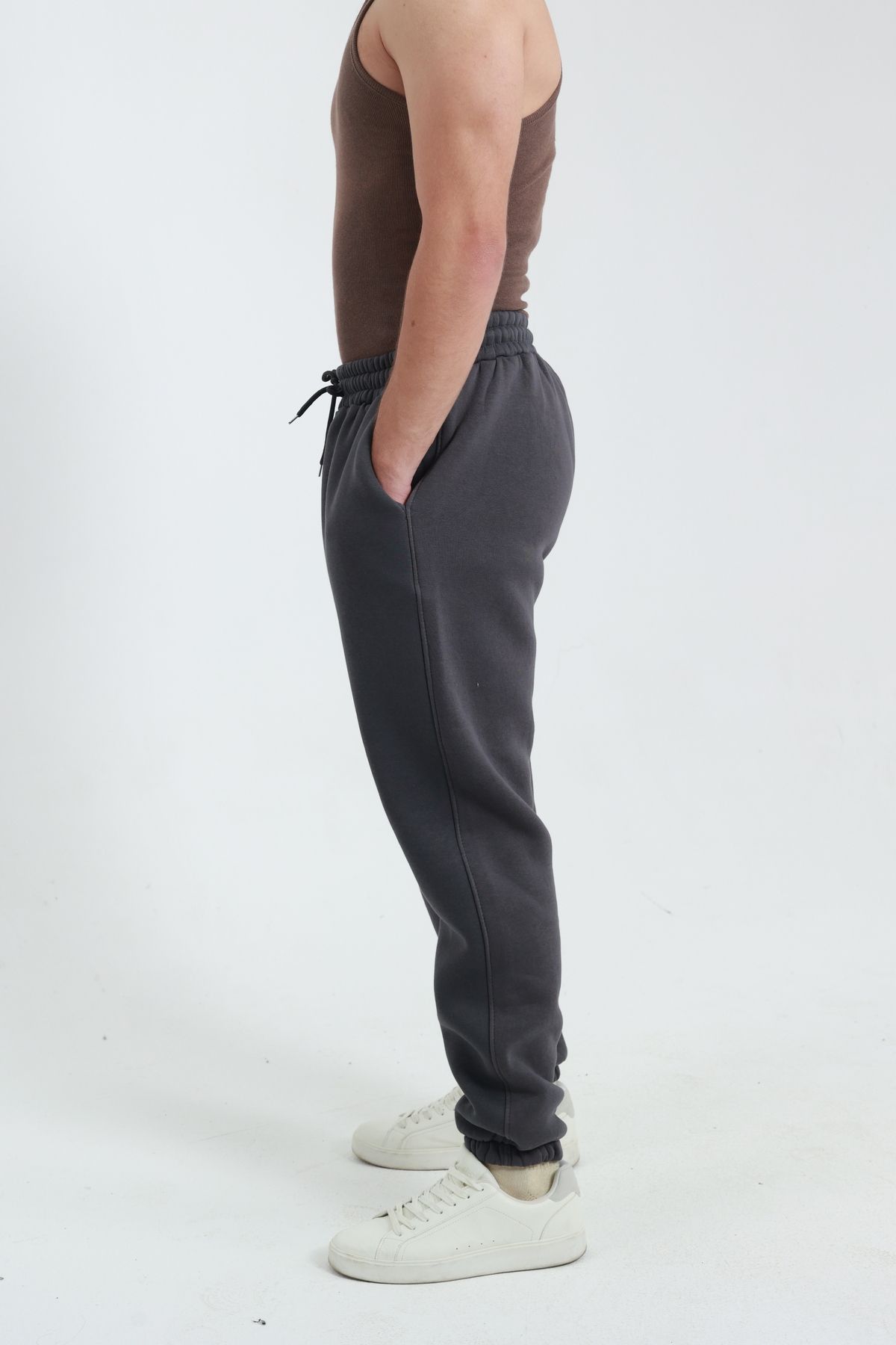 شلوار گرمکن مردانه خاکستری TKT | 3 İPLİK PAÇA LASTİKLİ ERKEK-001 اورجینال - تصویر 4