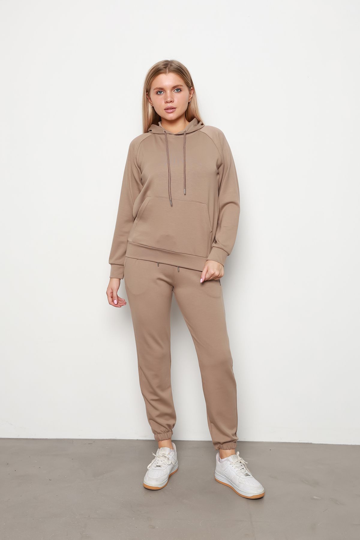Kangaroo Pocket Hooded Double Set MINK