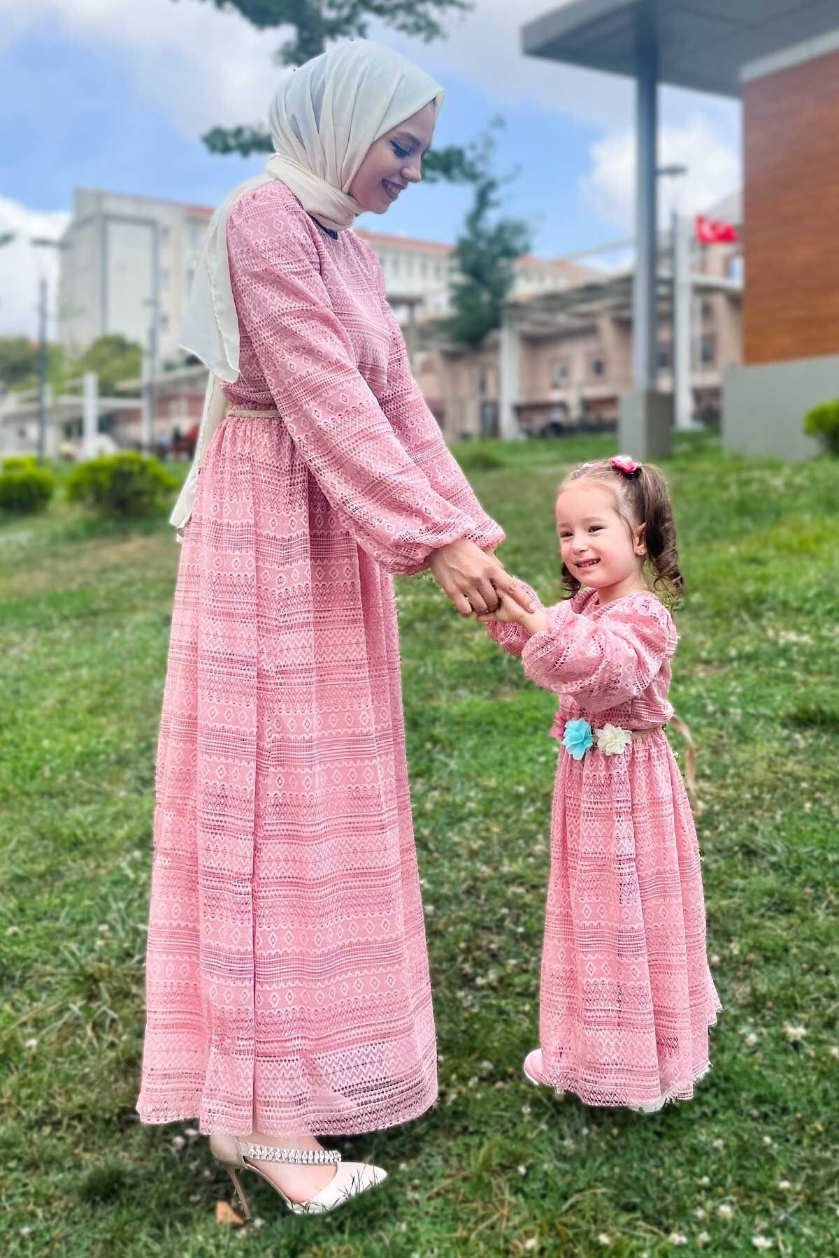 Modamihram-Pink Lace Children's Dress - 16900 4