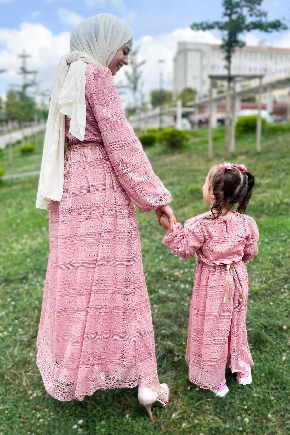Modamihram-Pink Lace Children's Dress - 16900 5