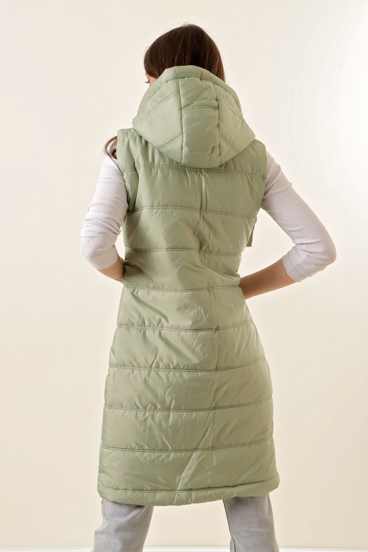 Bigdart-5140 Vestă pufă lungă cu glugă - verde 6