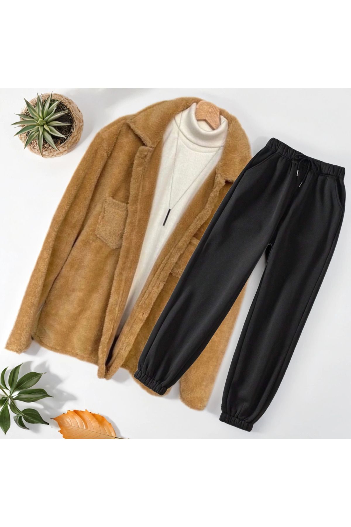 Fifty Color-Plush Jacket and Sweatpants Bottom Set - Buttoned and Sweater Included 1