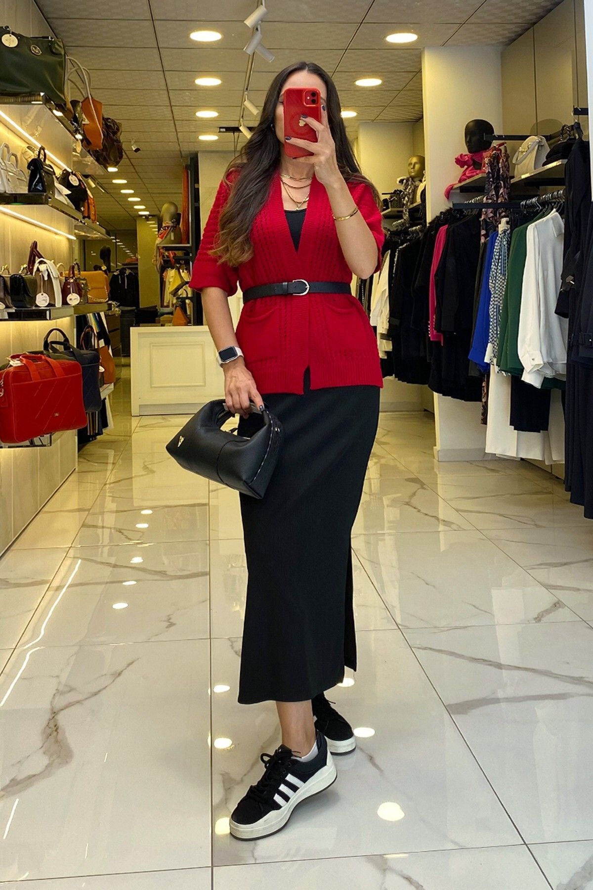 ژاکت جلو باز قرمز زنانه لباس در پرونده مد روز با الگوی CARDIGAN RIDD جیب دقیق ستاره اورجینال Vosse
