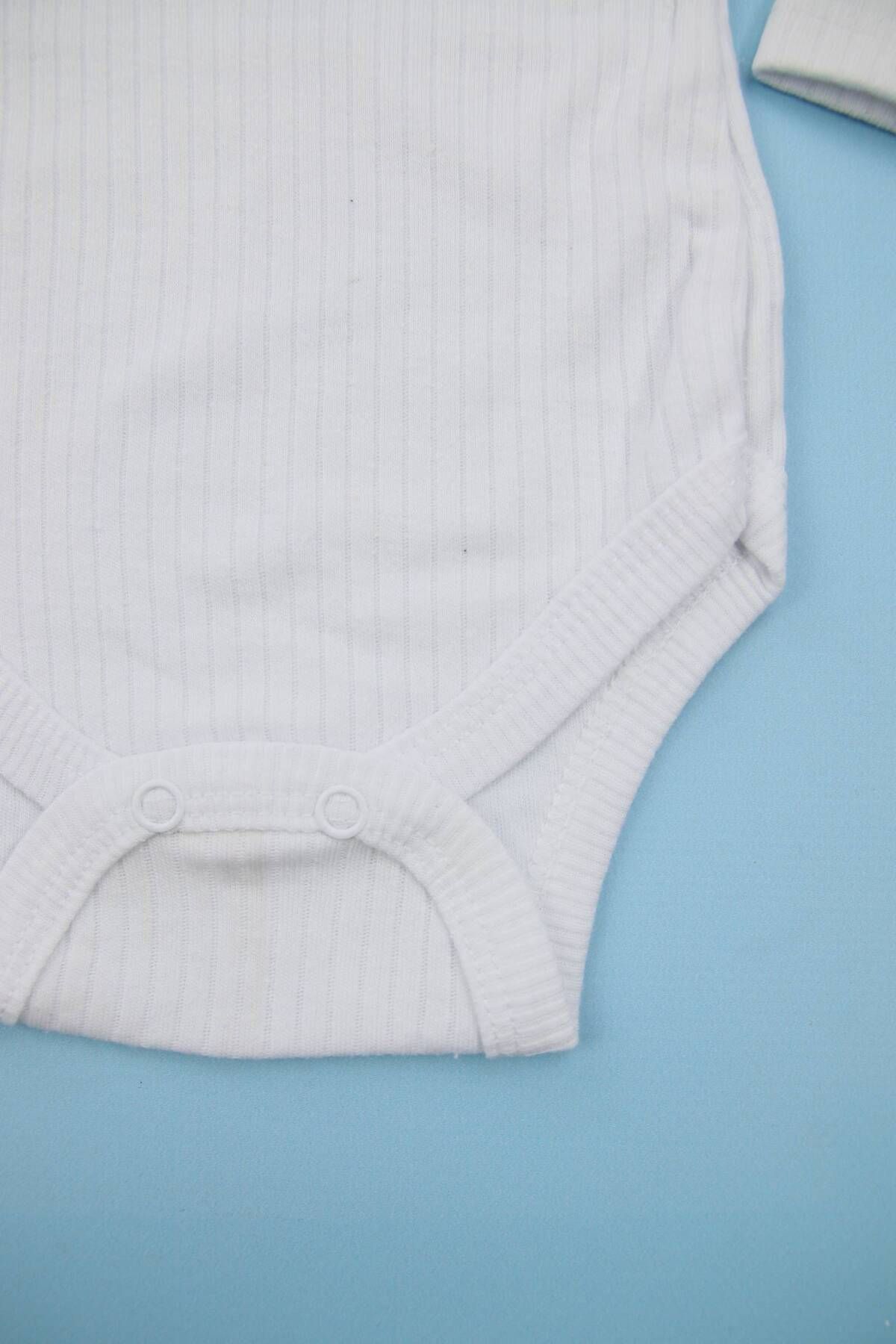 Lindakids Fitilli Kumaş %100 Pamuk Uzun Kollu Çıtçıtlı 2'li Beyaz Bebek Body/Zıbın fotoğrafı 5 (önizleme)