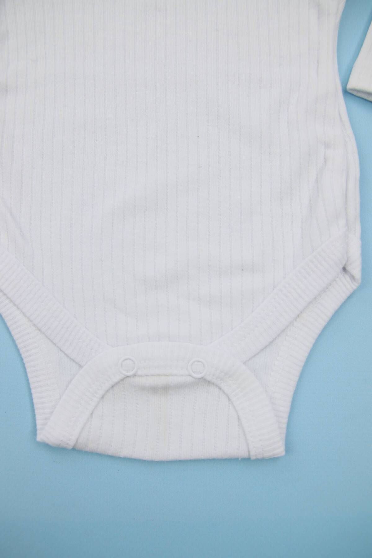Lindakids Fitilli Kumaş %100 Pamuk Uzun Kollu Çıtçıtlı 2'li Beyaz Bebek Body/Zıbın fotoğrafı 6 (önizleme)