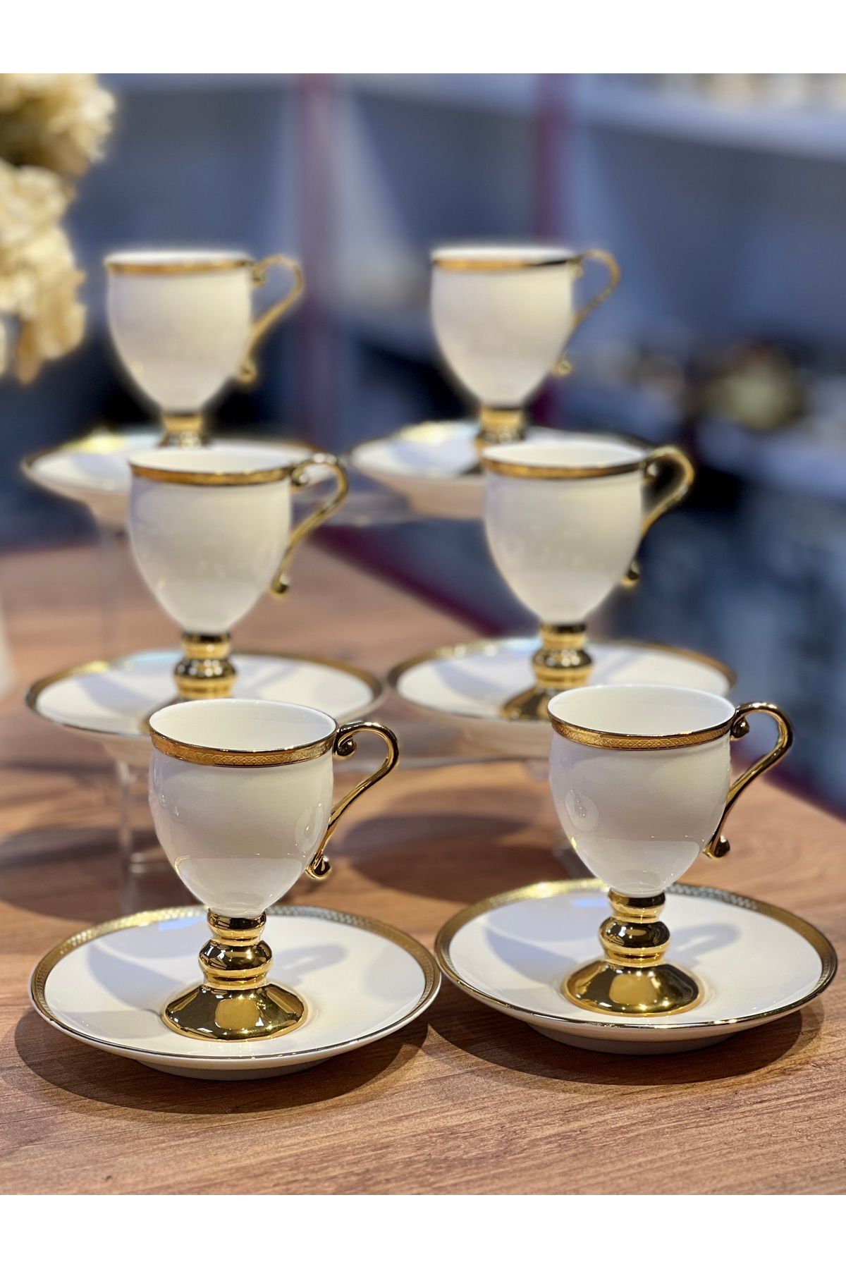 ACAR 6lı prune sade beyaz gold ayaklı türk kahve fincan takımı - Fiyatı ...