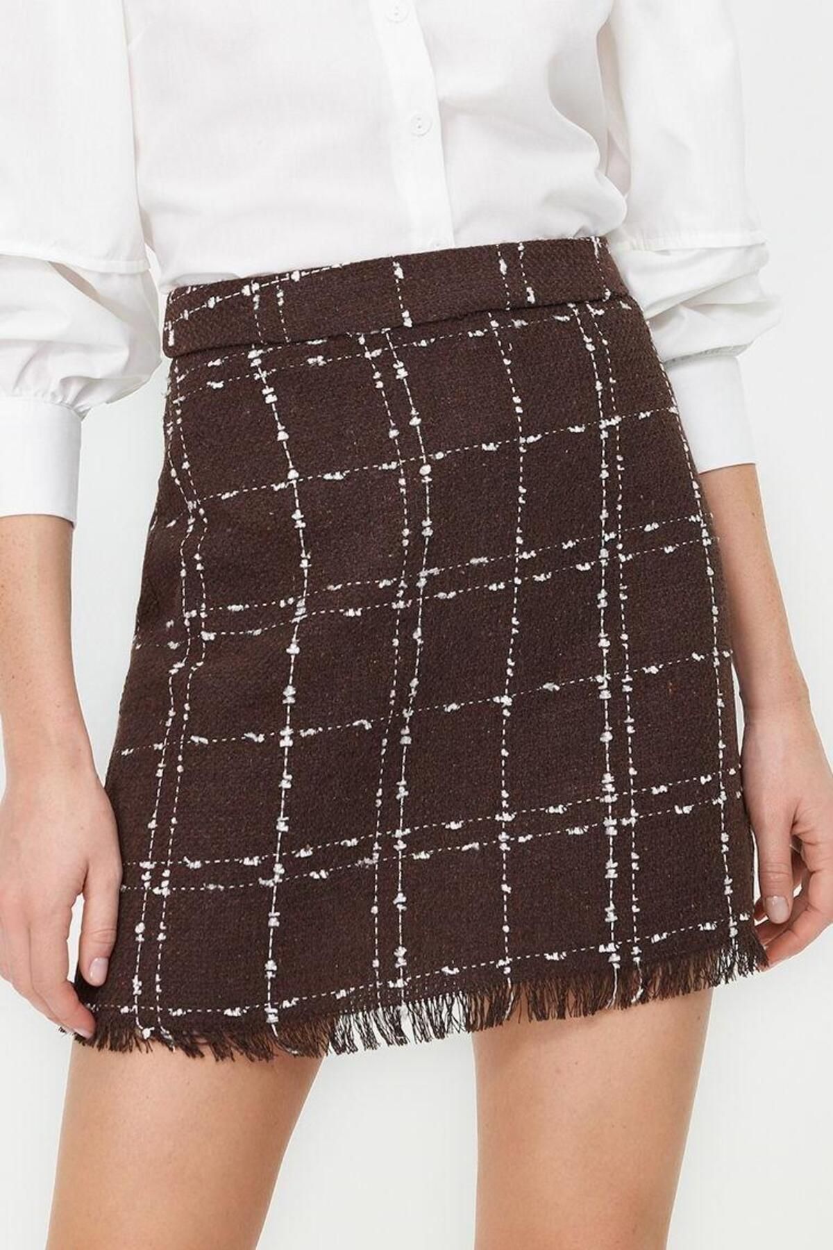 Kadın Mini Tüvit Etek Düz Desen Kemerli Yüksek Bel Kalem İş Görüşmeleri Yaz Aylarının Vazgeçilmezi - Görsel 3