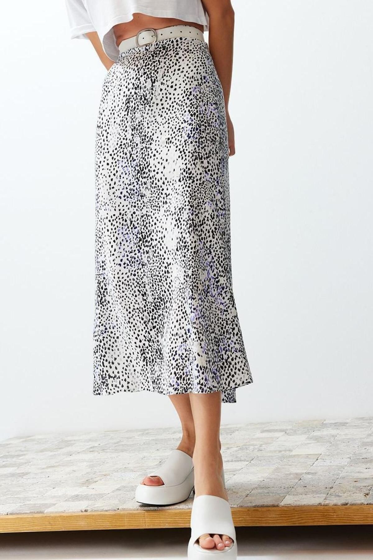 Moda Regular Animal Desen Günlük Maxi Boy Leopar Desenli Viskon Kumaş Midi Dokuma Etek - Görsel 4