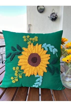 Punch Panch Ayçiceği Model Kırlent Kılıfı El Işlemesi %100 El Emeği(43X43) Zü...